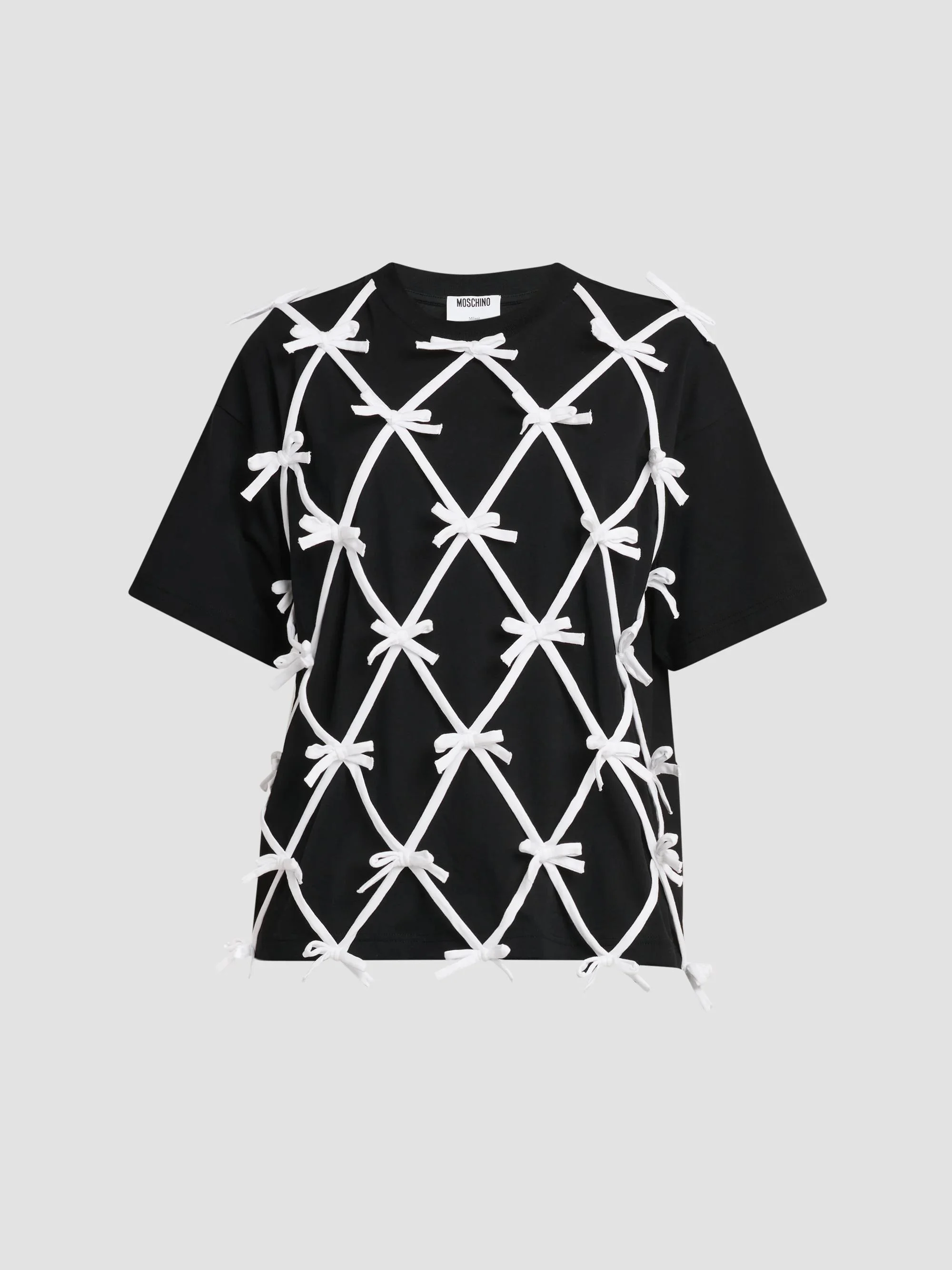 Women's Bow Cotton T-Shirt - Black - 1