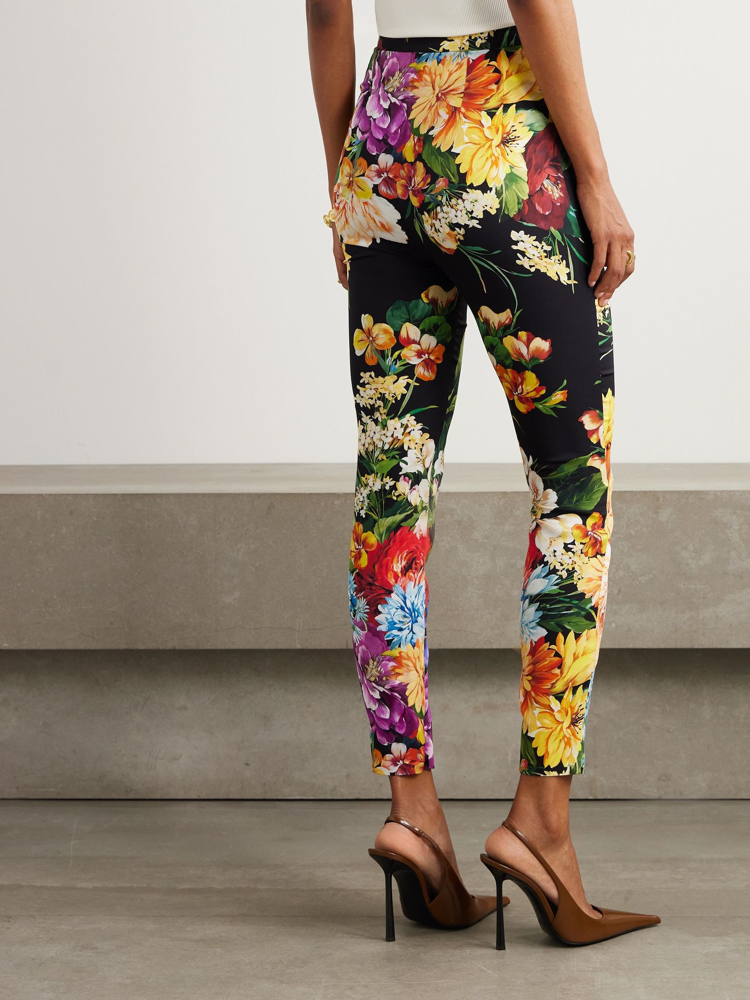 Floral-print silk-blend charmeuse skinny pants Black - 4