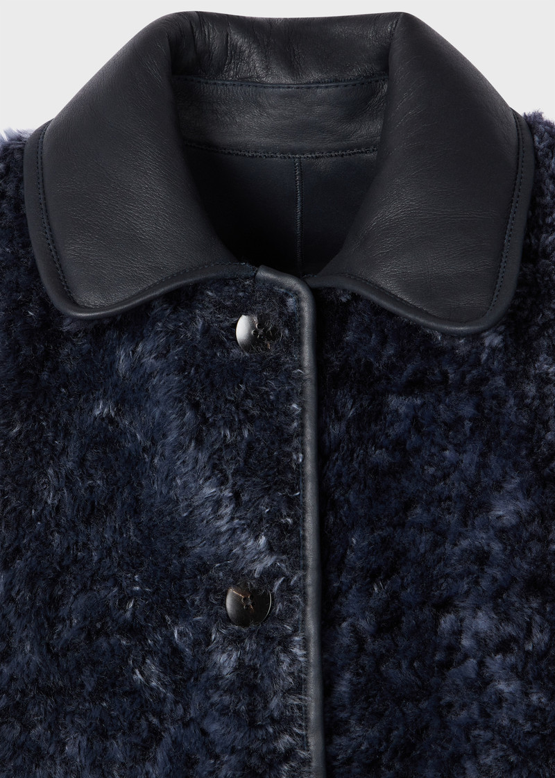 Women's Navy Reversible Leather and Shearling Coat 6