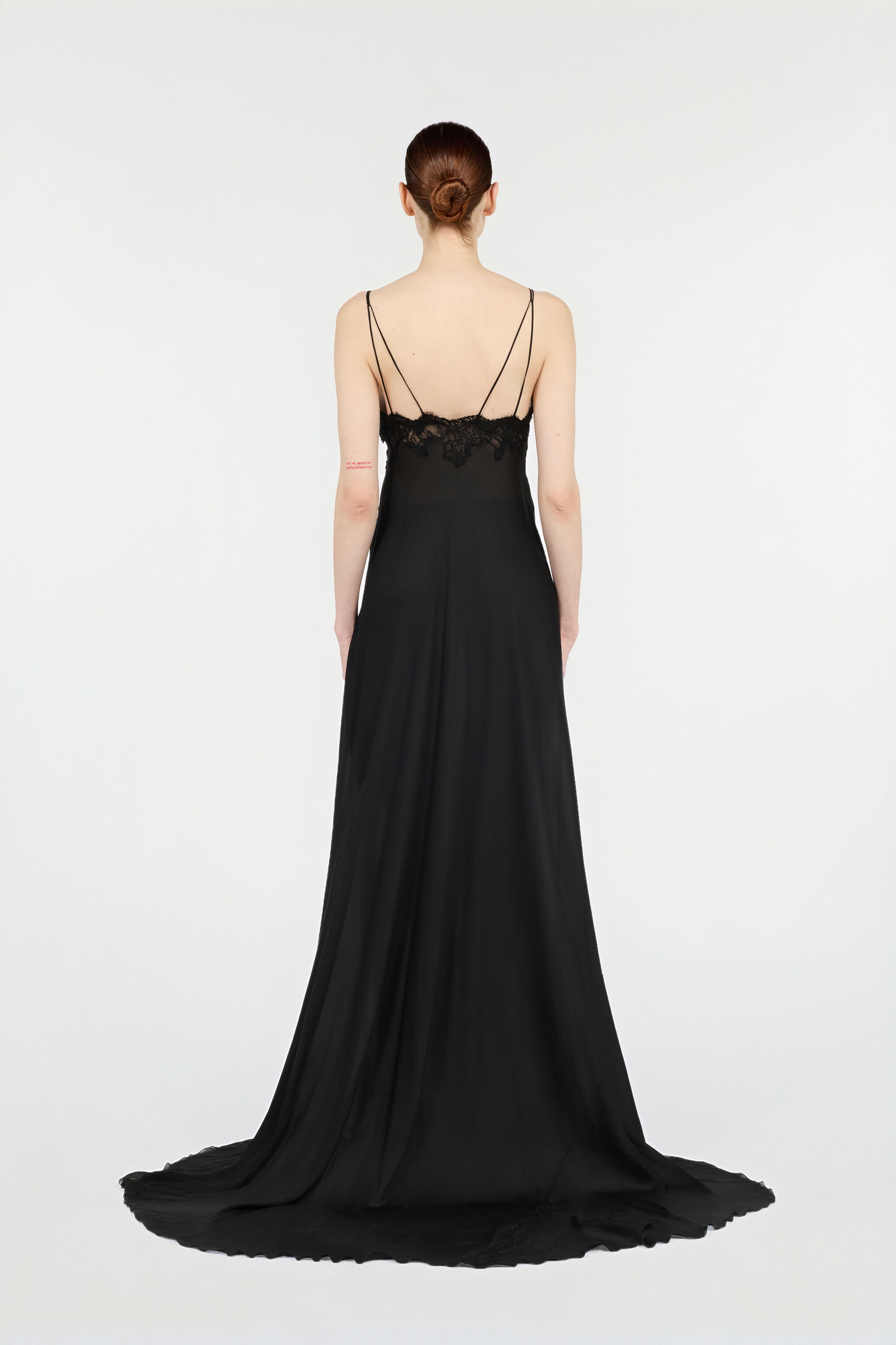 Extra-Long Black Silk Dress - 5
