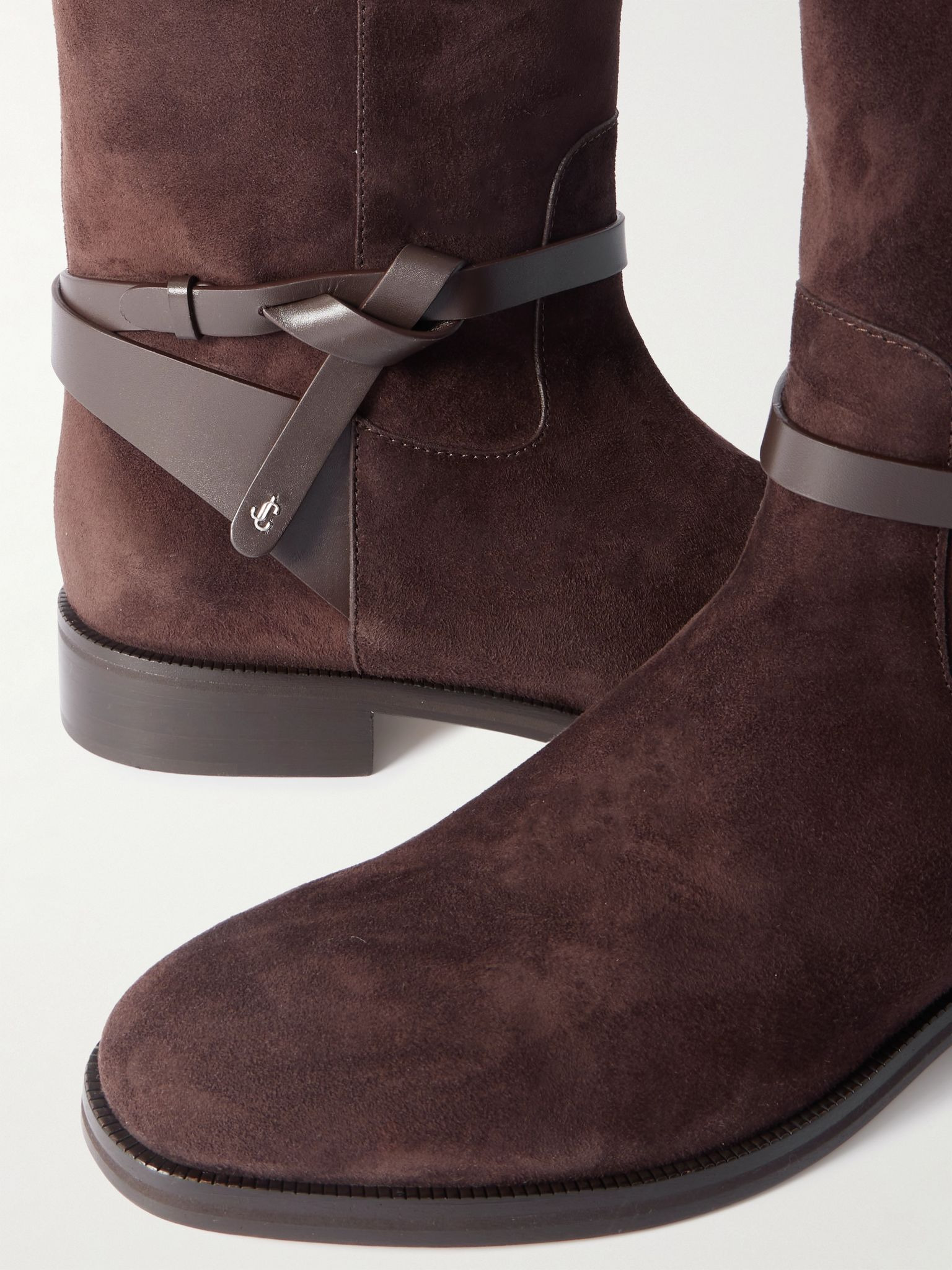 Lawton leather-trimmed suede knee boots Dark brown - 4