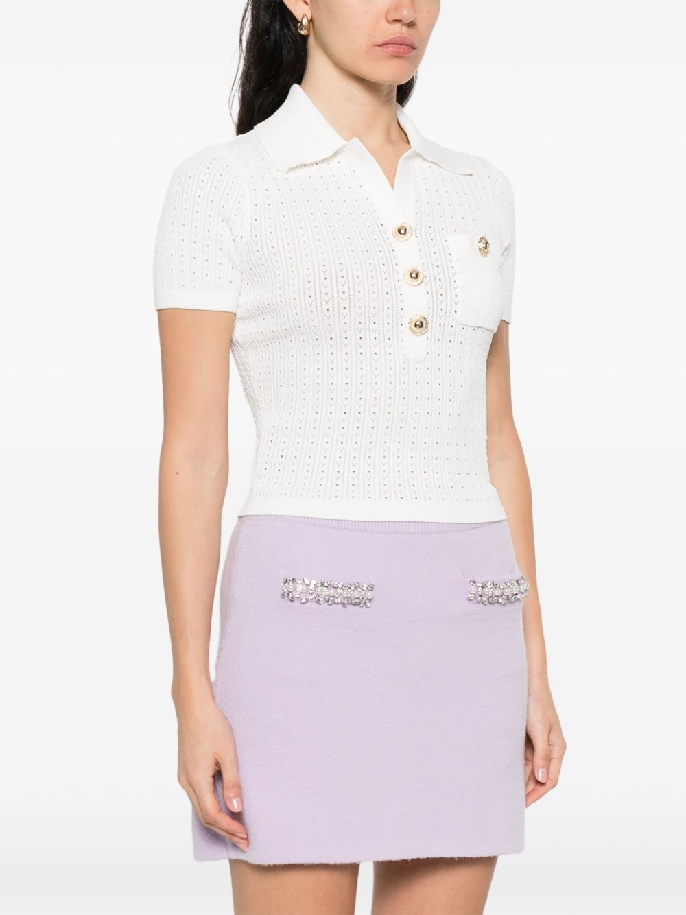 pointelle-knit polo top - 3