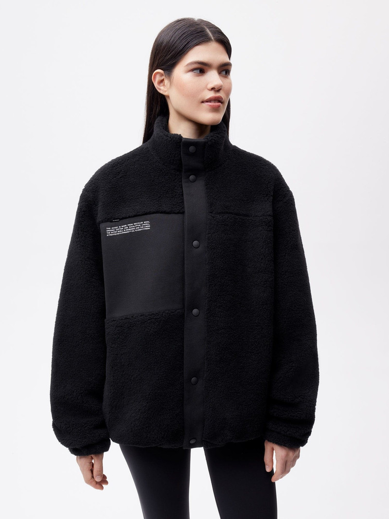 PANGAIA Womens Recycled Wool Fleece Jacket - Black outlook