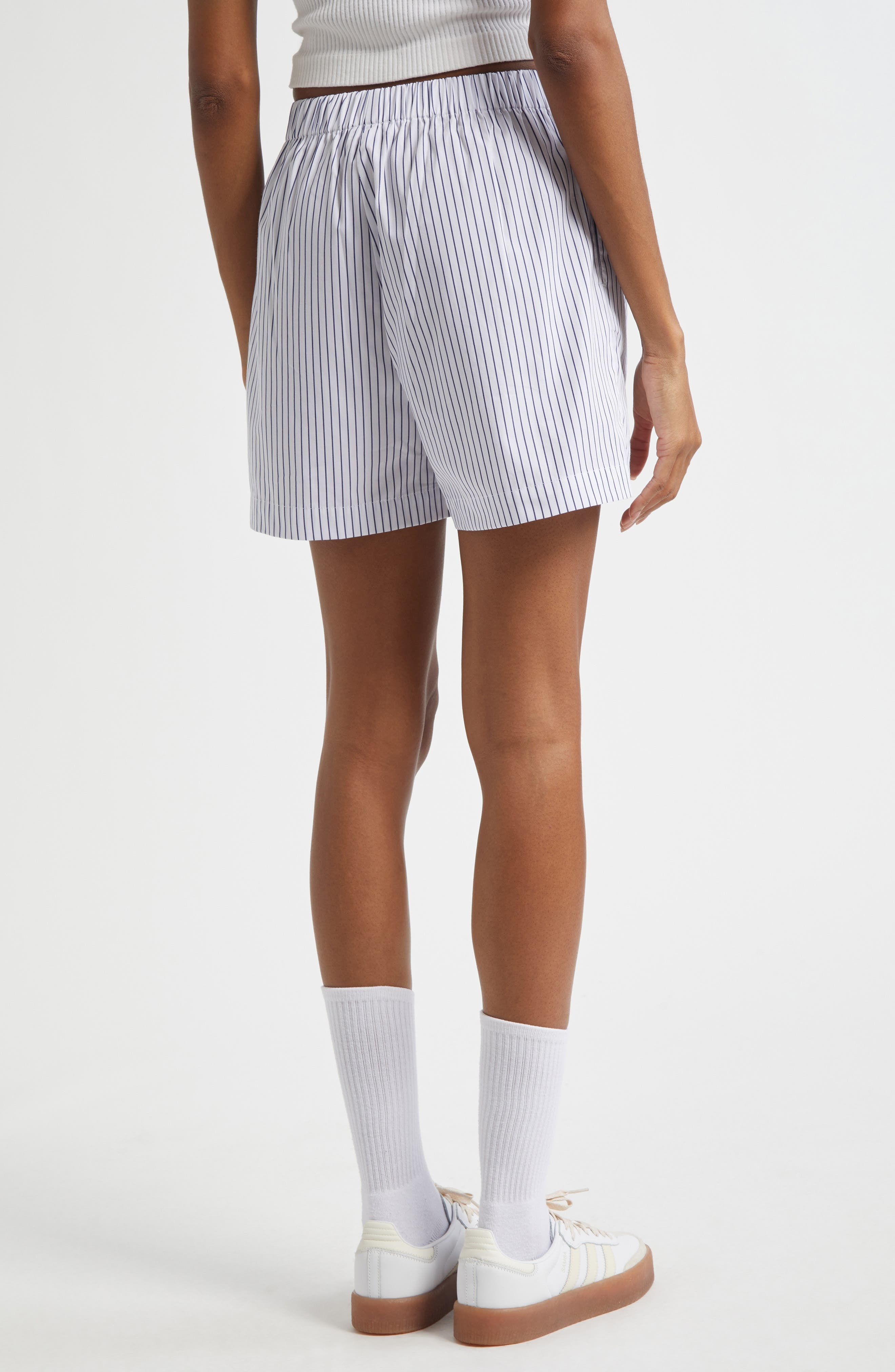 Sporty & Rich SRC Embroidered Stripe Poplin Shorts in Navy at Nordstrom - 3