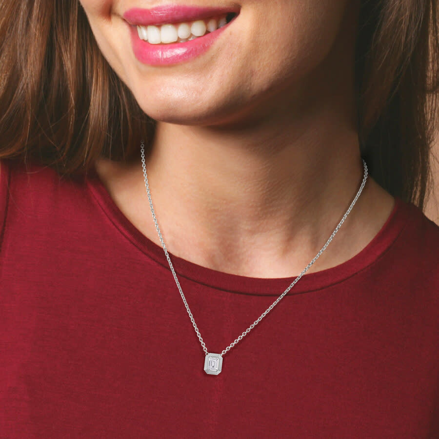 Diamond2Deal - Diamond2Deal 18k Vermeil Plated Silver 3 ct Radiant Cut Lab Grown Diamond Pendant Necklace 18" VVS-V - 3