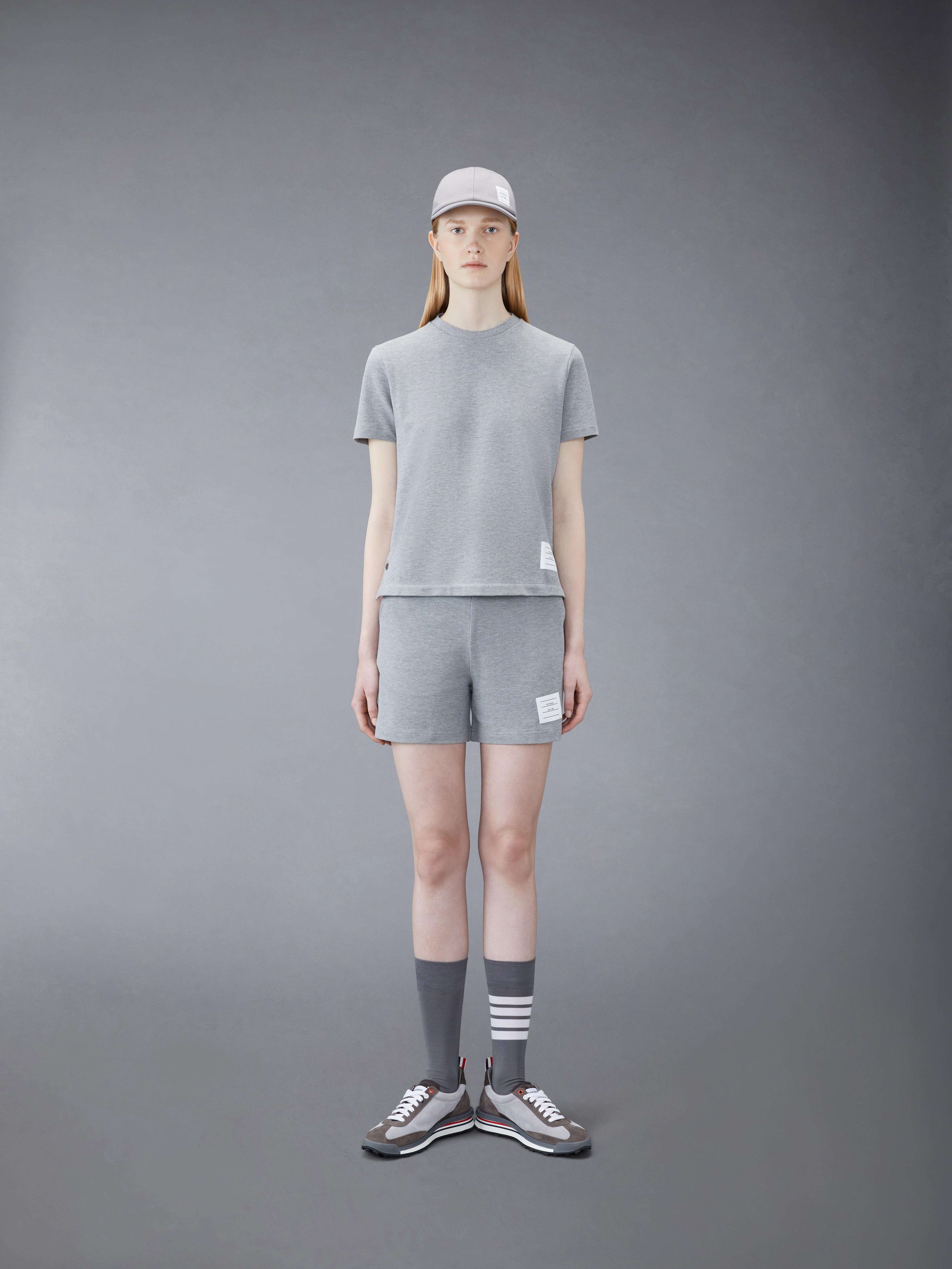 Light Grey Classic Cotton Pique Relaxed Fit Center Back Stripe Short Sleeve Tee - 3