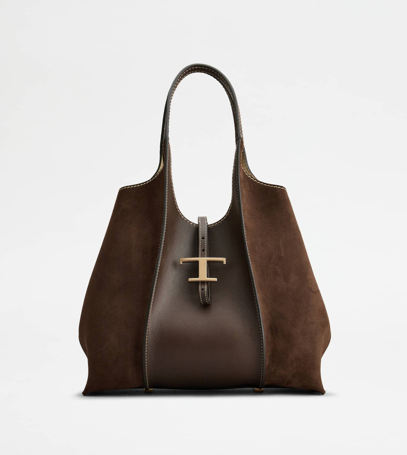 T TIMELESS SHOPPING BAG IN SMOOTH LEATHER AND SUEDE MEDIUM - BROWN 1