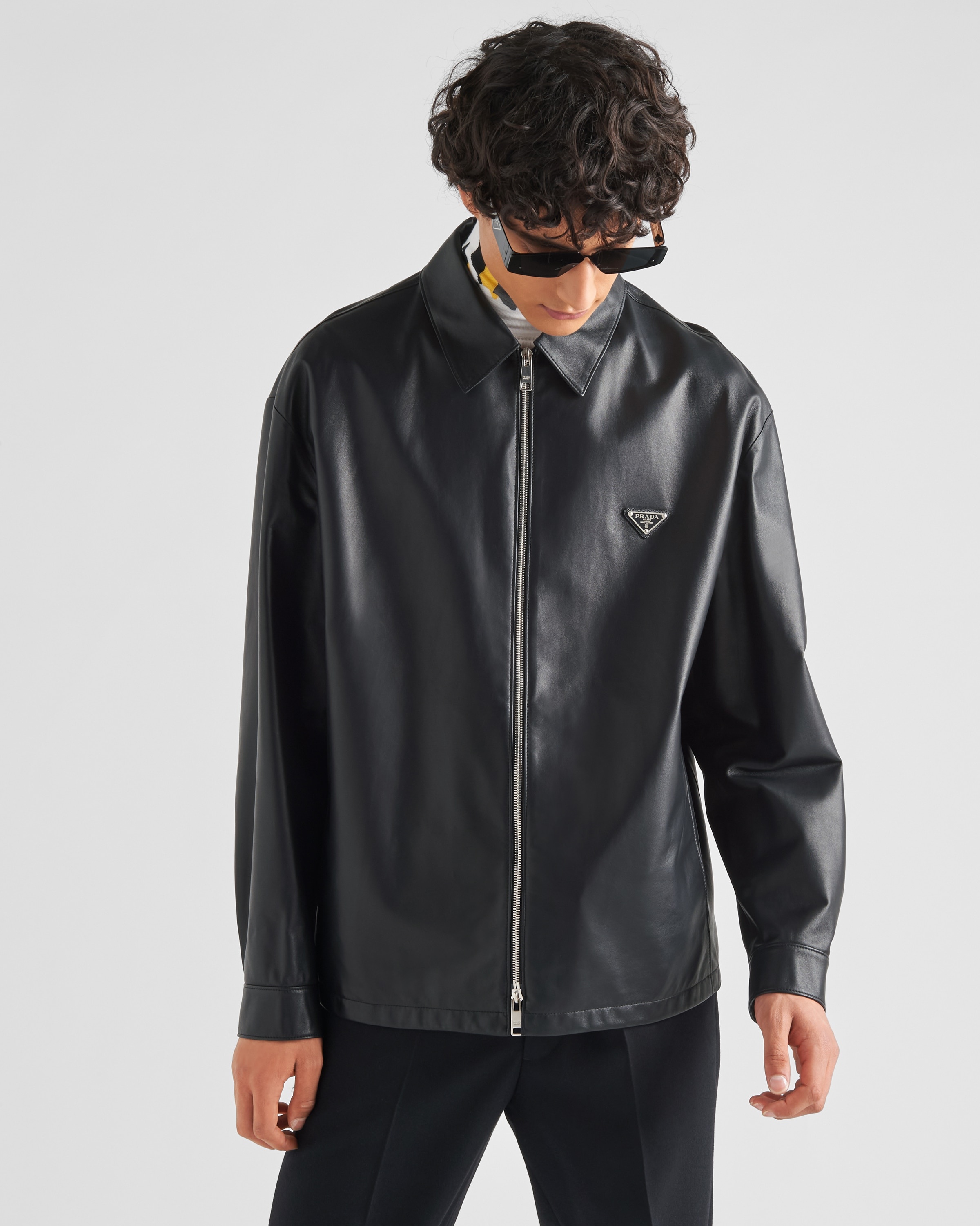 Reversible nappa leather and Re-Nylon bomber jacket