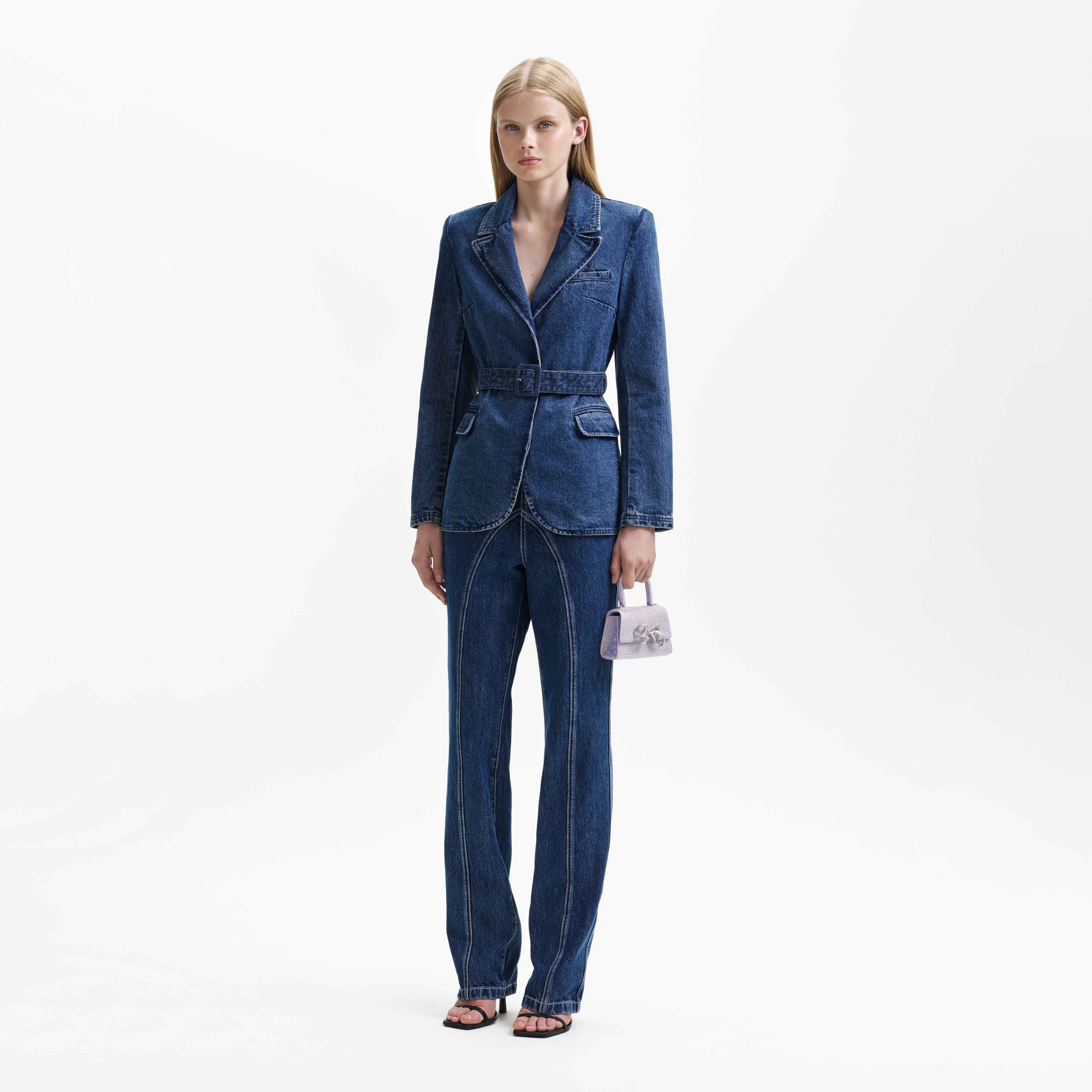 Belted Denim Blazer - 2