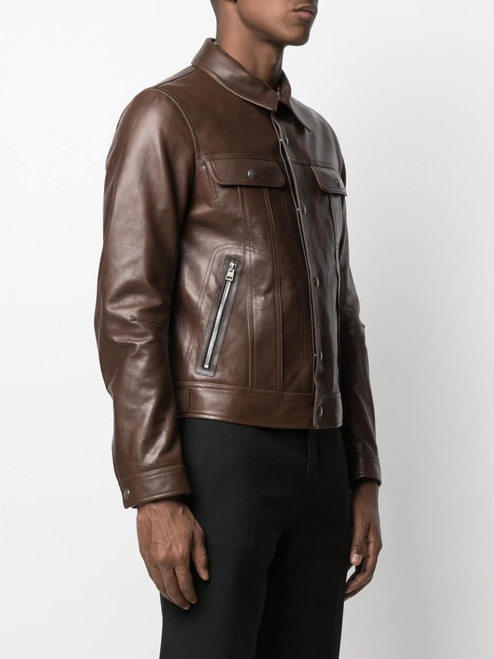 glossed leather jacket - 3