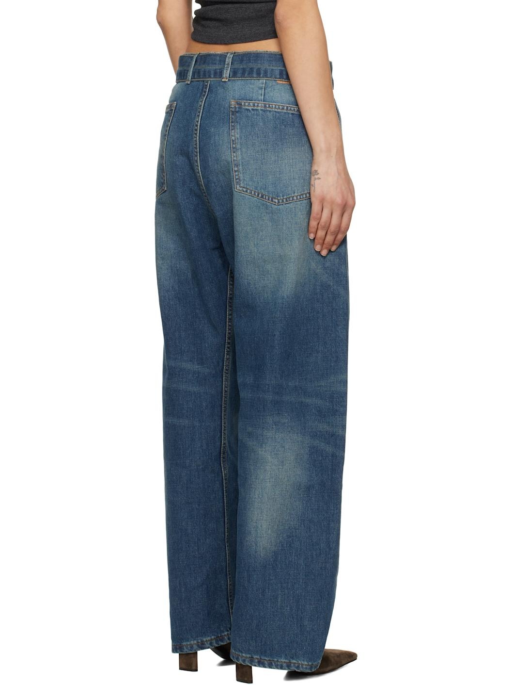 Blue Belted Loose Leg Jeans - 3