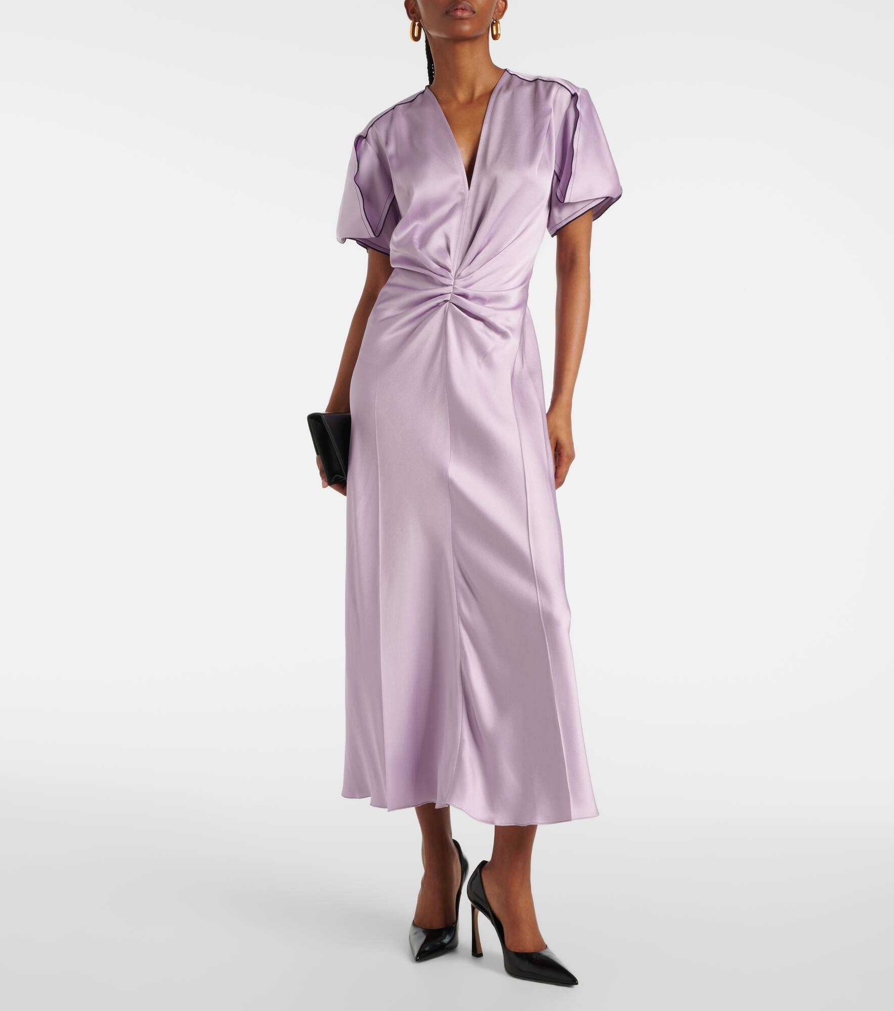 Gathered satin midi dress - 2
