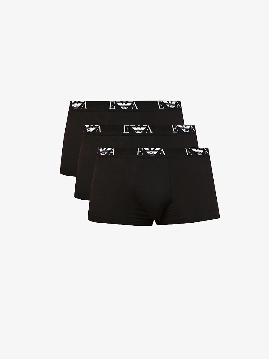 Logo-print stretch-cotton trunks pack of three - 1