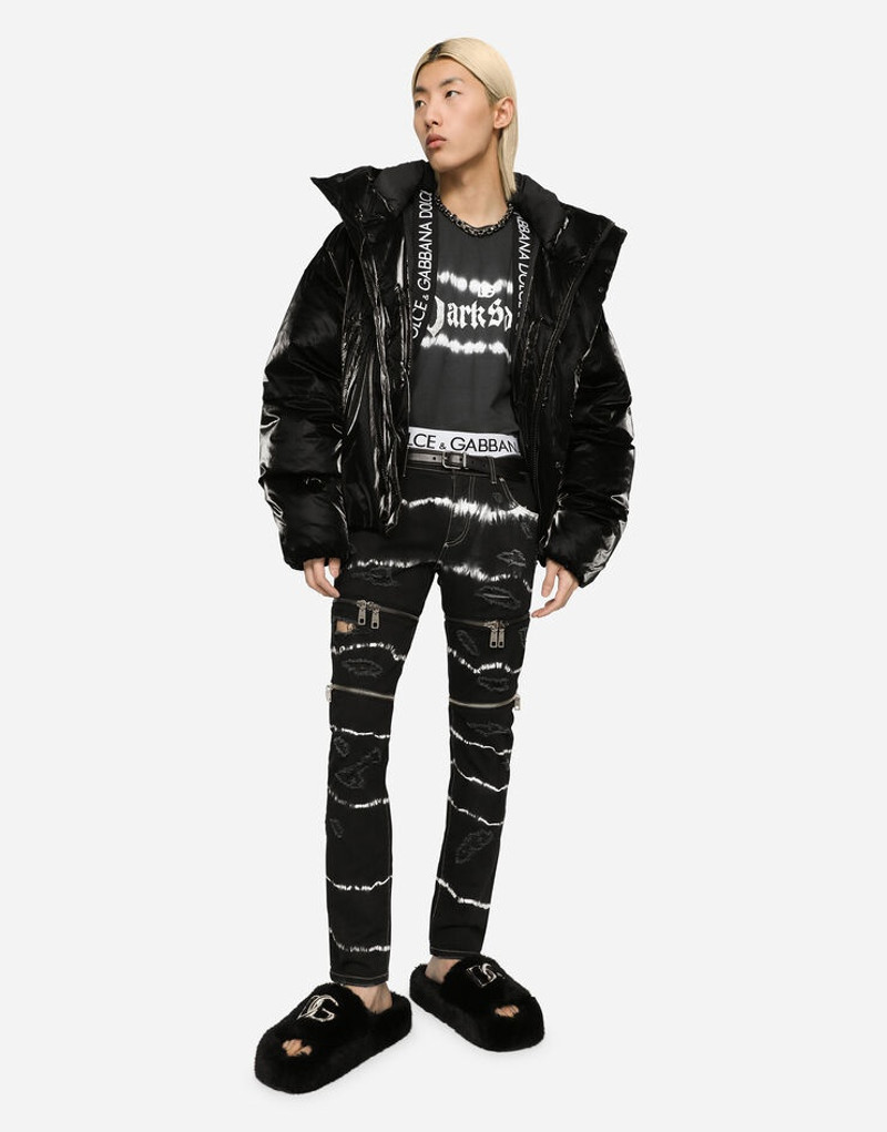 Dolce & Gabbana Slim-fit stretch jeans with zipped details and splash design outlook