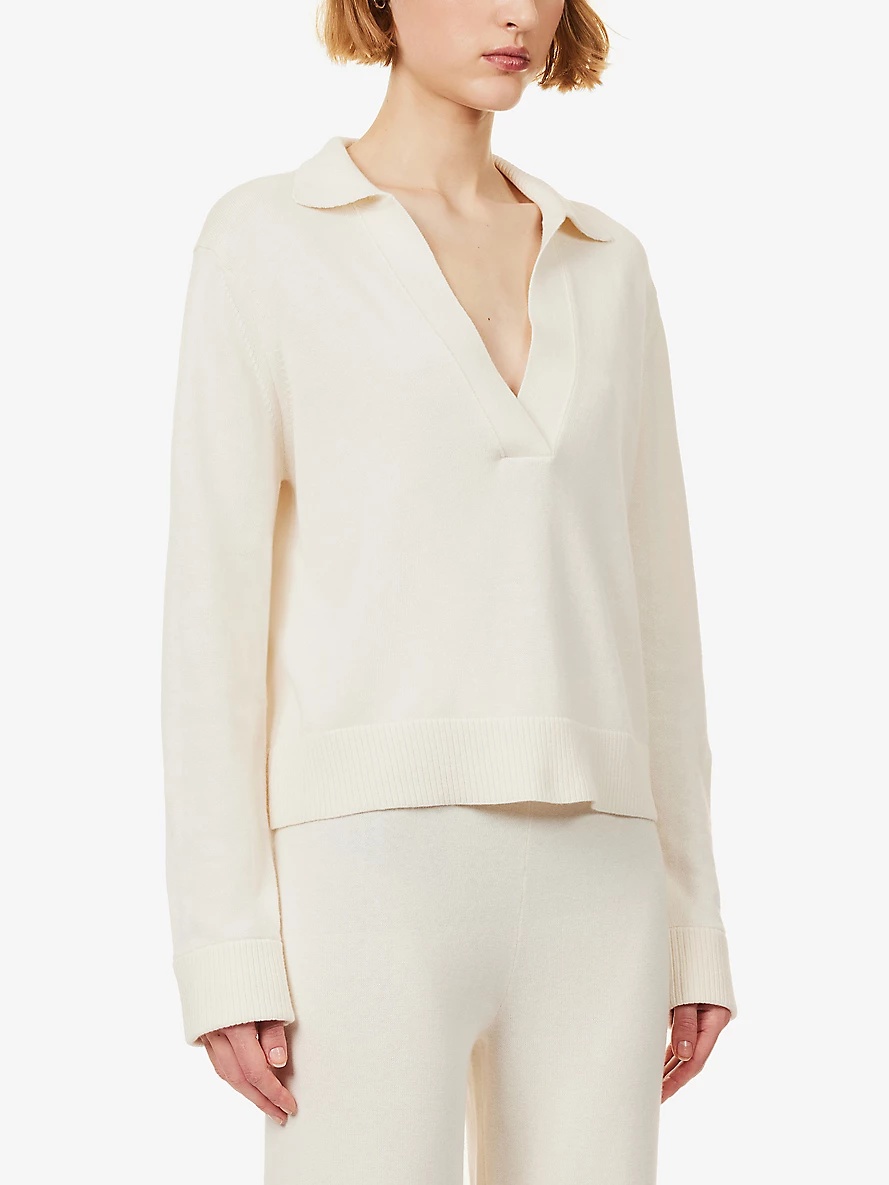 Open-collar cotton and cashmere-blend jumper - 3