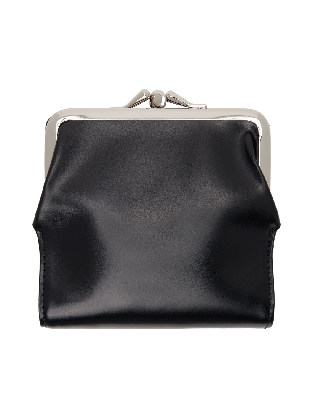 Black Glossy Smooth Leather Clasp Wallet - 1