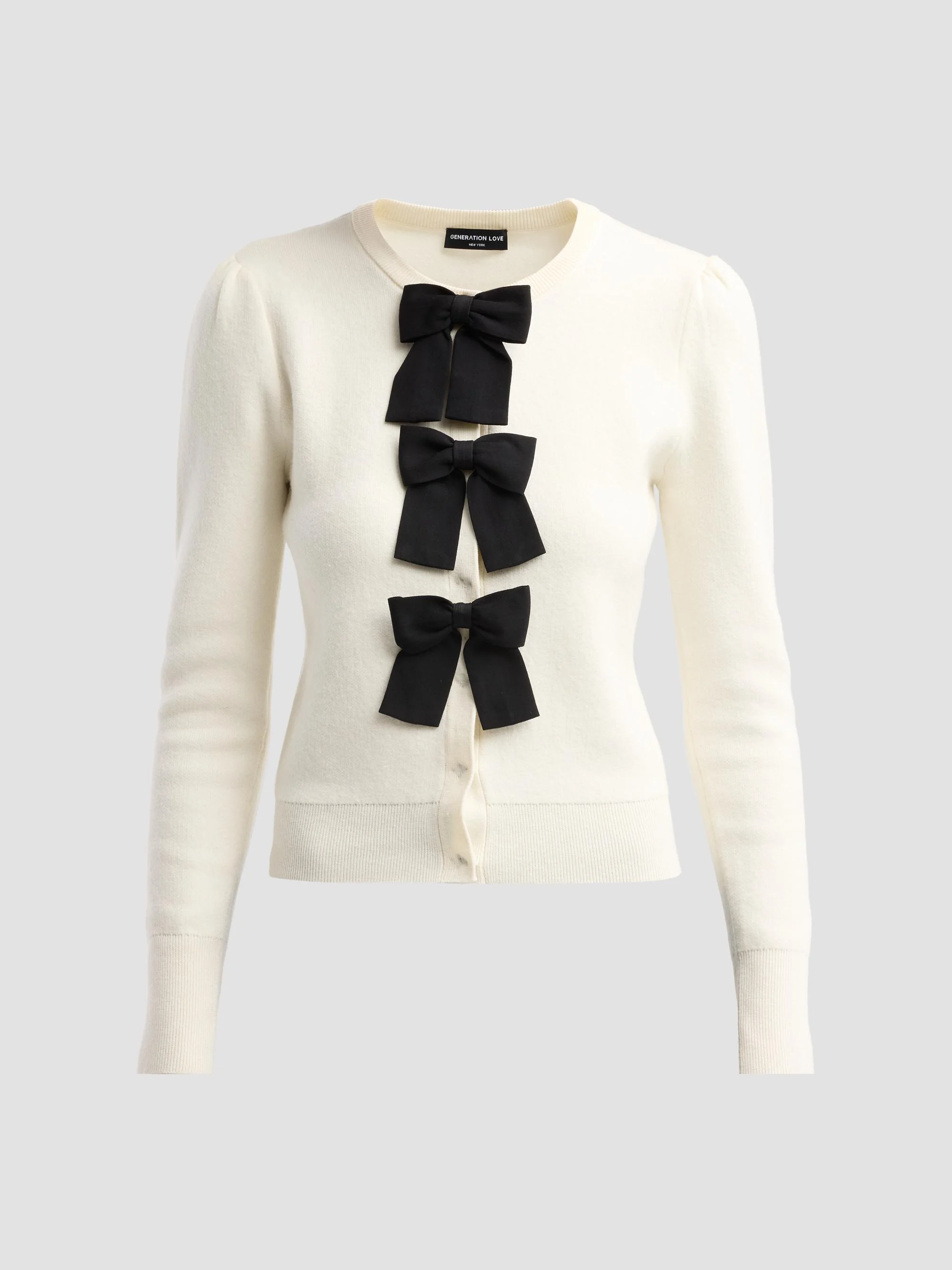Women's Collins Bow Cardigan - Cream Black - 1