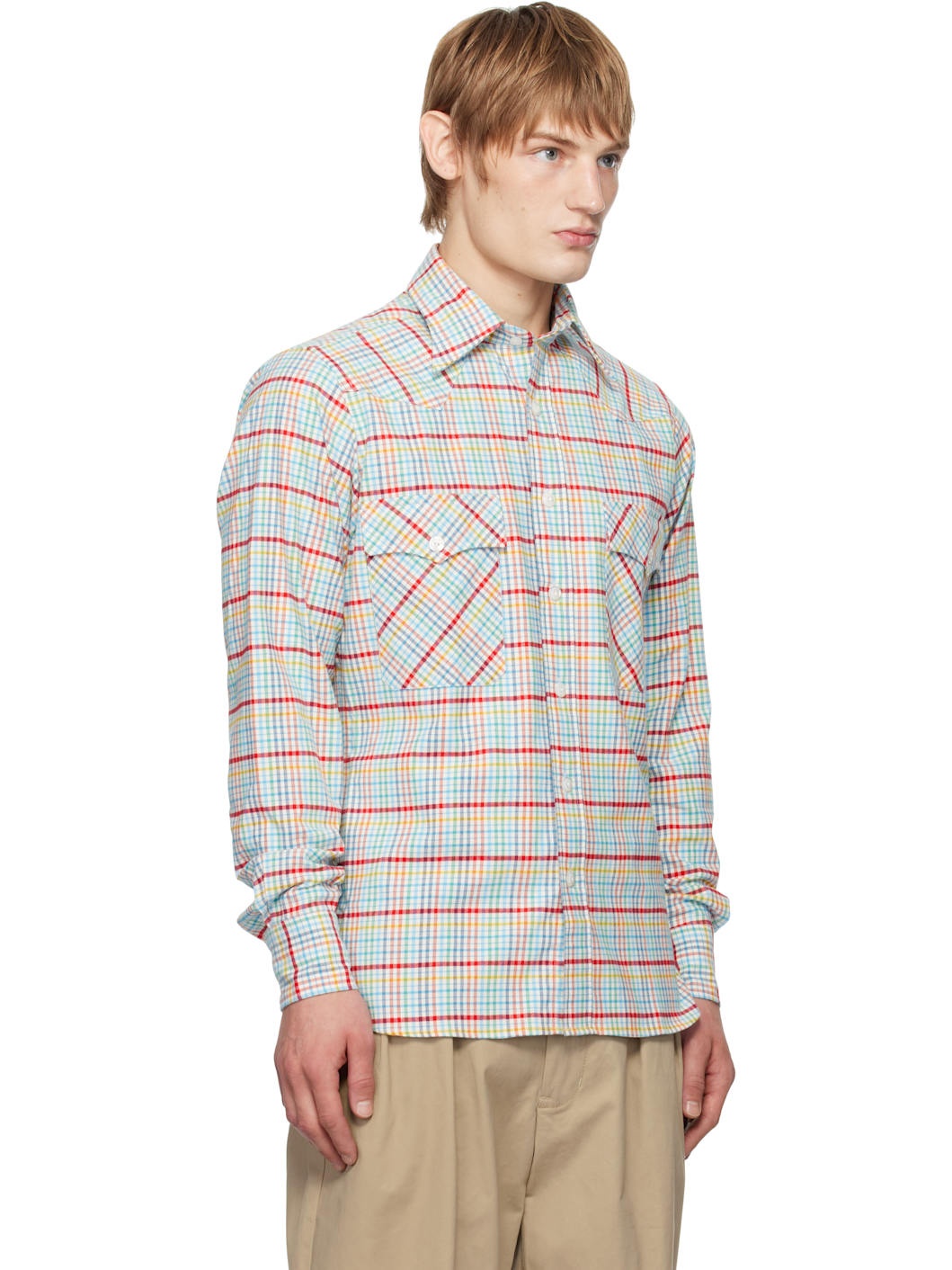 Multicolor Brushed Tablecloth Check Cotton Two-Pocket Work Shirt - 2