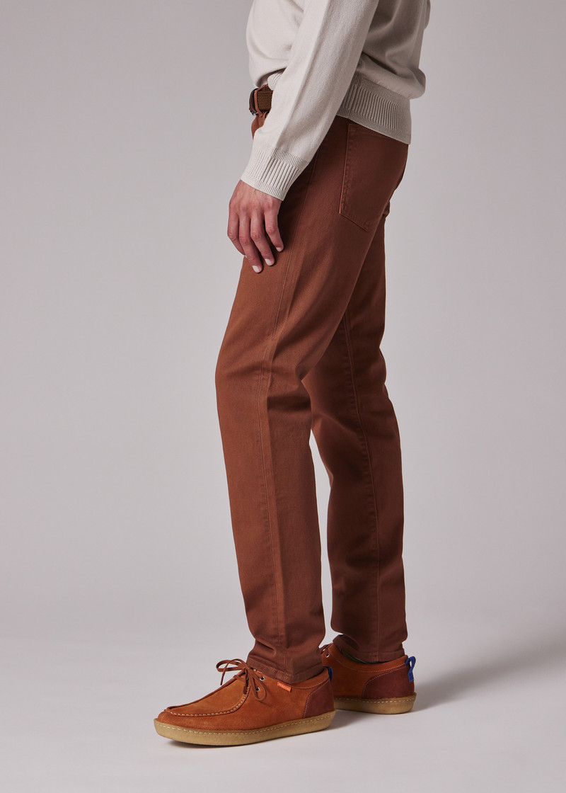 Tapered-Fit Rust Garment-Dyed Organic Cotton-Stretch Jeans 6