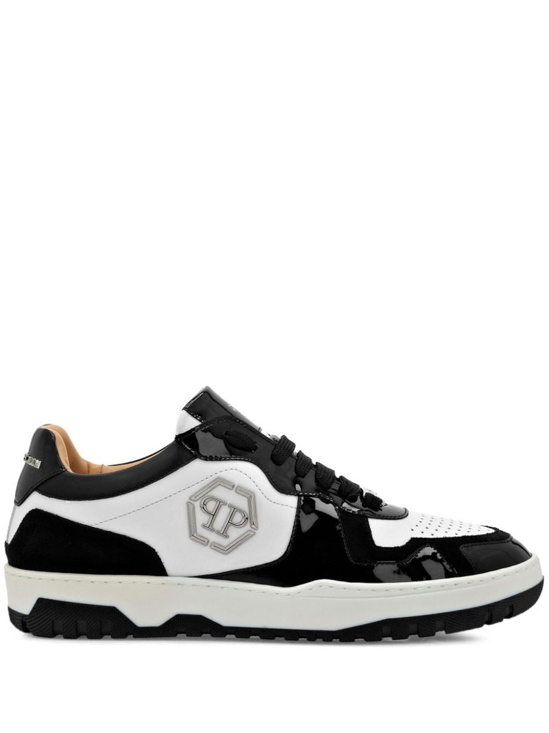 panelled leather sneakers 1