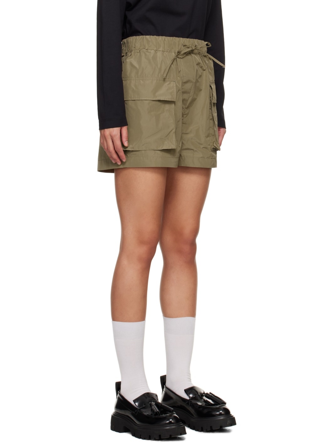 Khaki Drawstring Cargo Shorts - 2