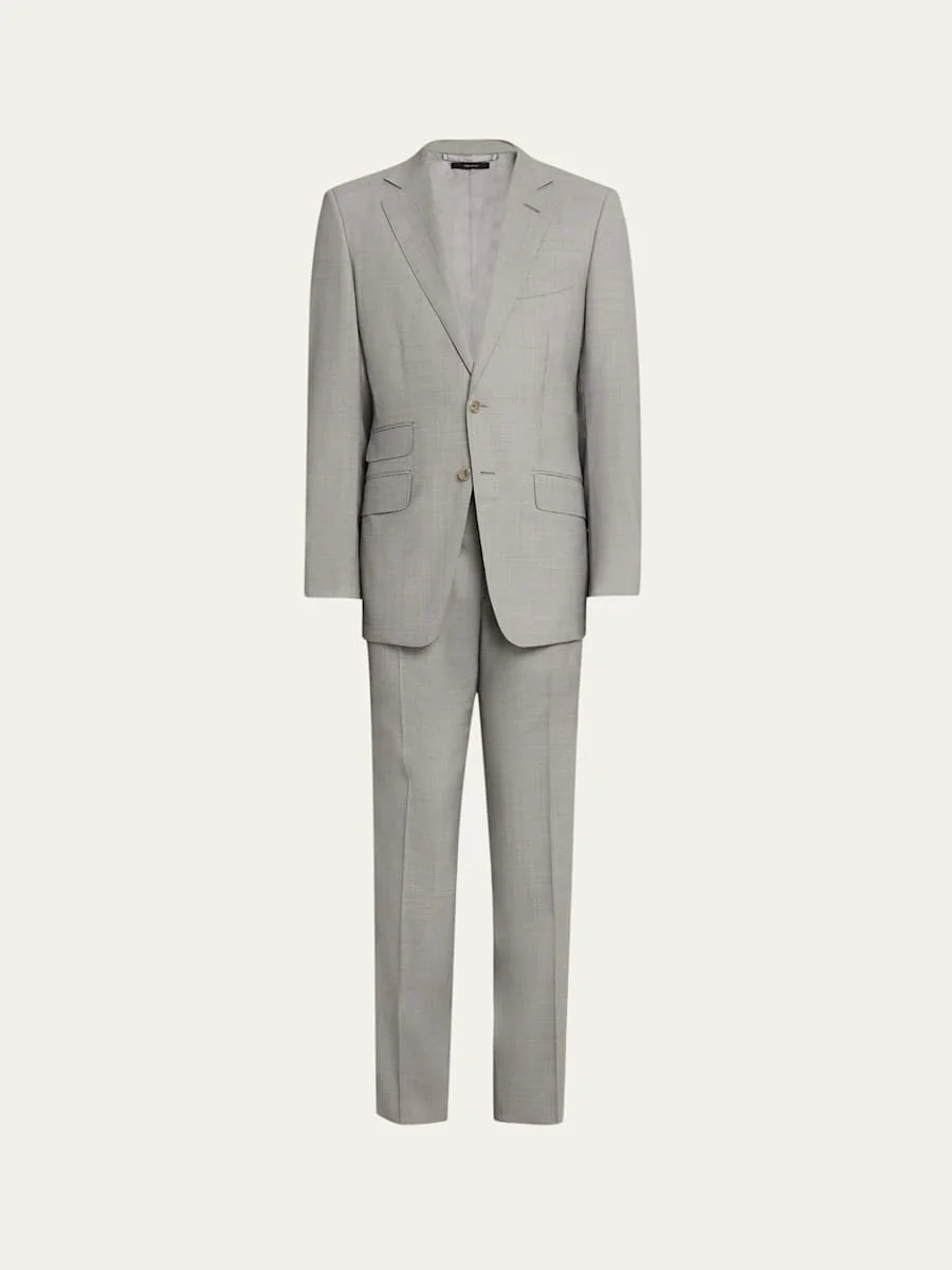 Men's Wool Basketweave Notch-Lapel Two-Piece Suit - 1