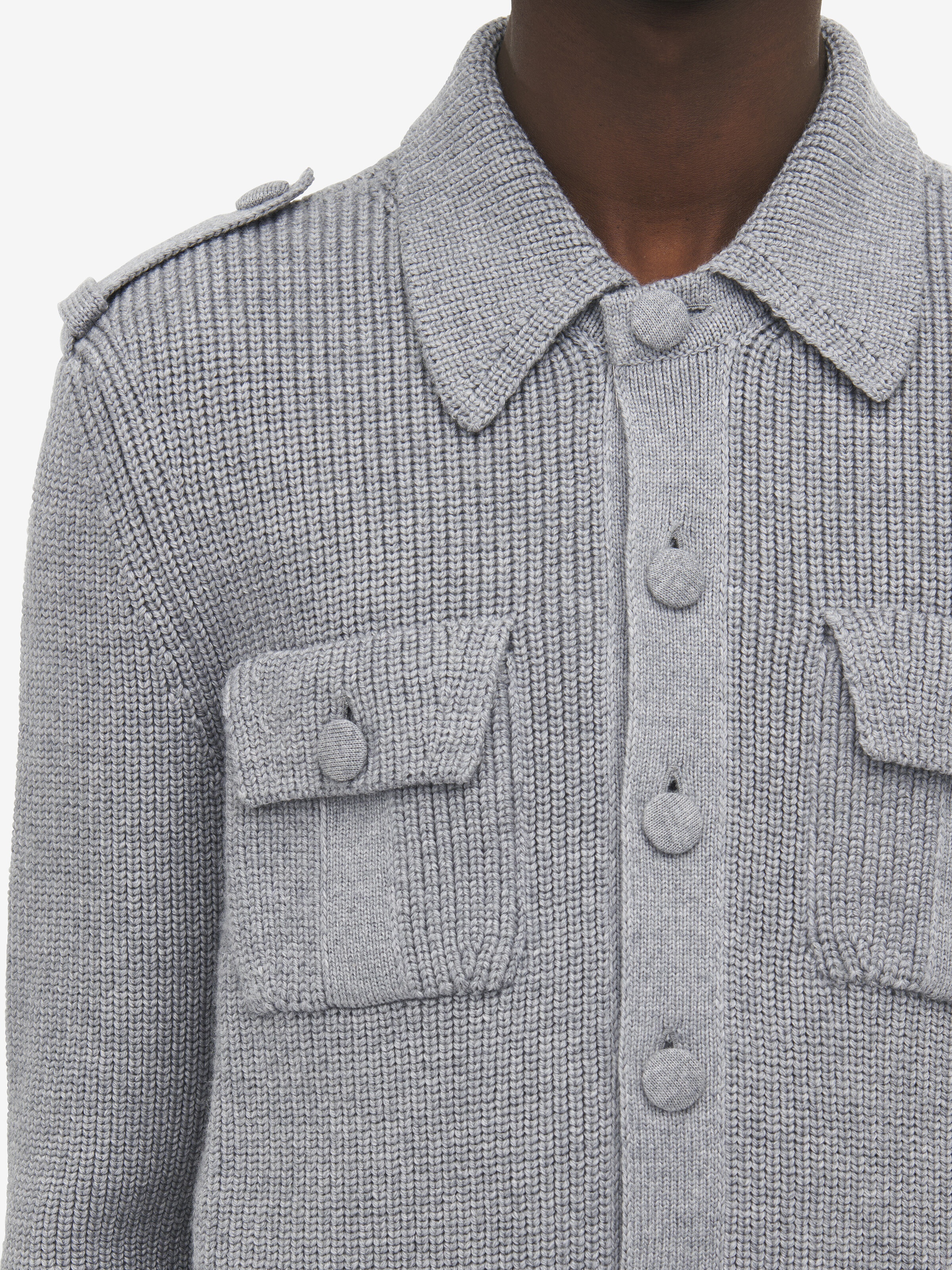 Half Cardigan Stitch Military Jacket - 6