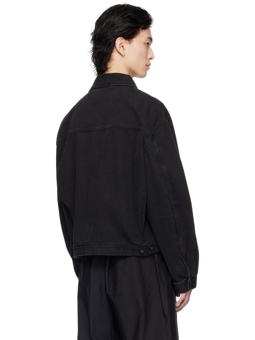 Black Four Pockets Denim Jacket - 3