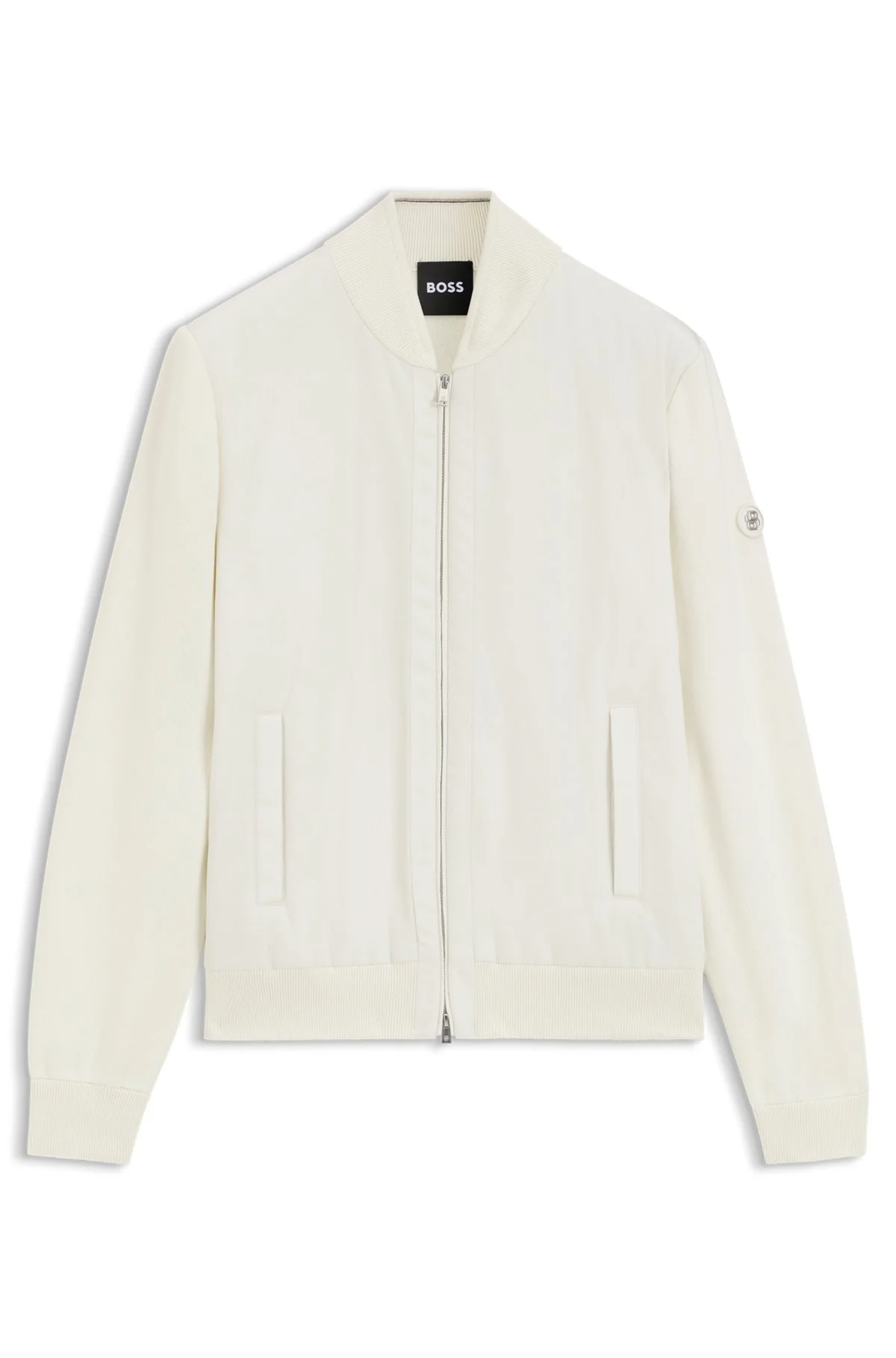 COTTON-KNIT HYBRID JACKET WITH BOMBER COLLAR - 1
