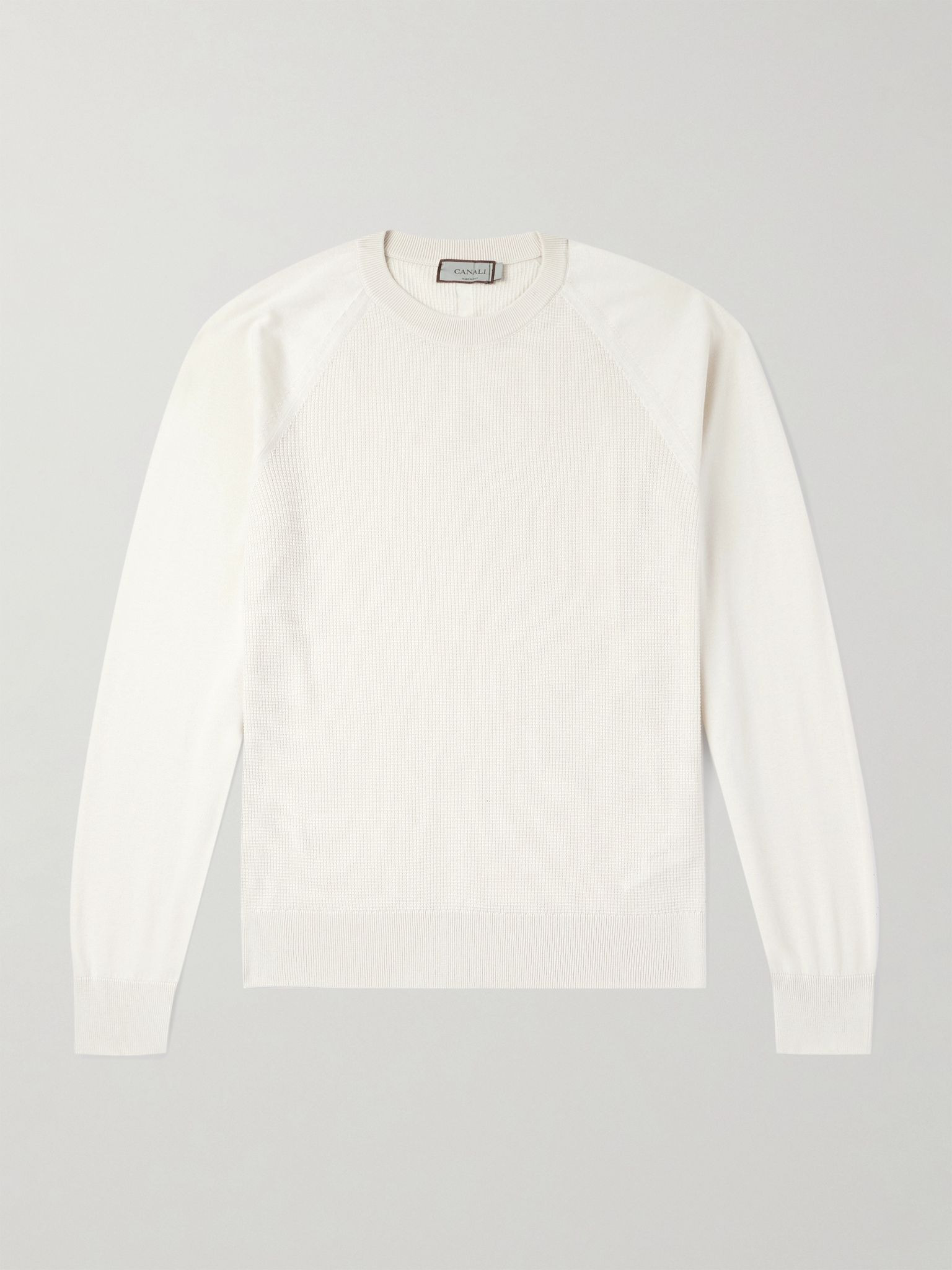Waffle-Knit Cotton and Silk-Blend Sweatshirt Off-white - 1