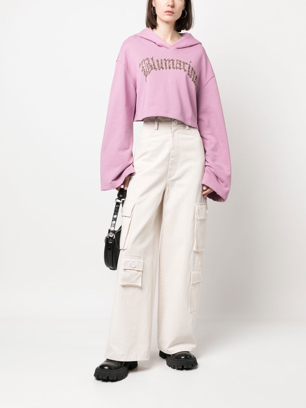 logo-embellished cropped hoodie - 2
