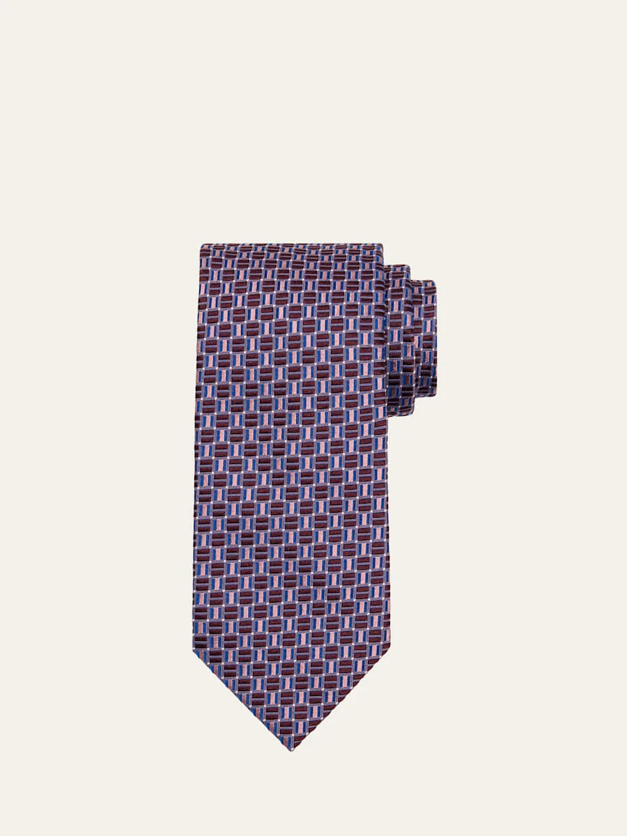 Men's Geometric Square Jacquard Silk Tie - 1