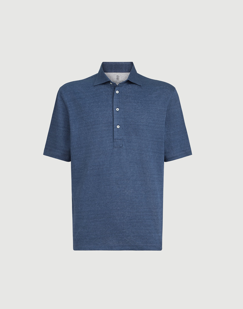 Linen and cotton mélange jersey polo with shirt-style collar 1
