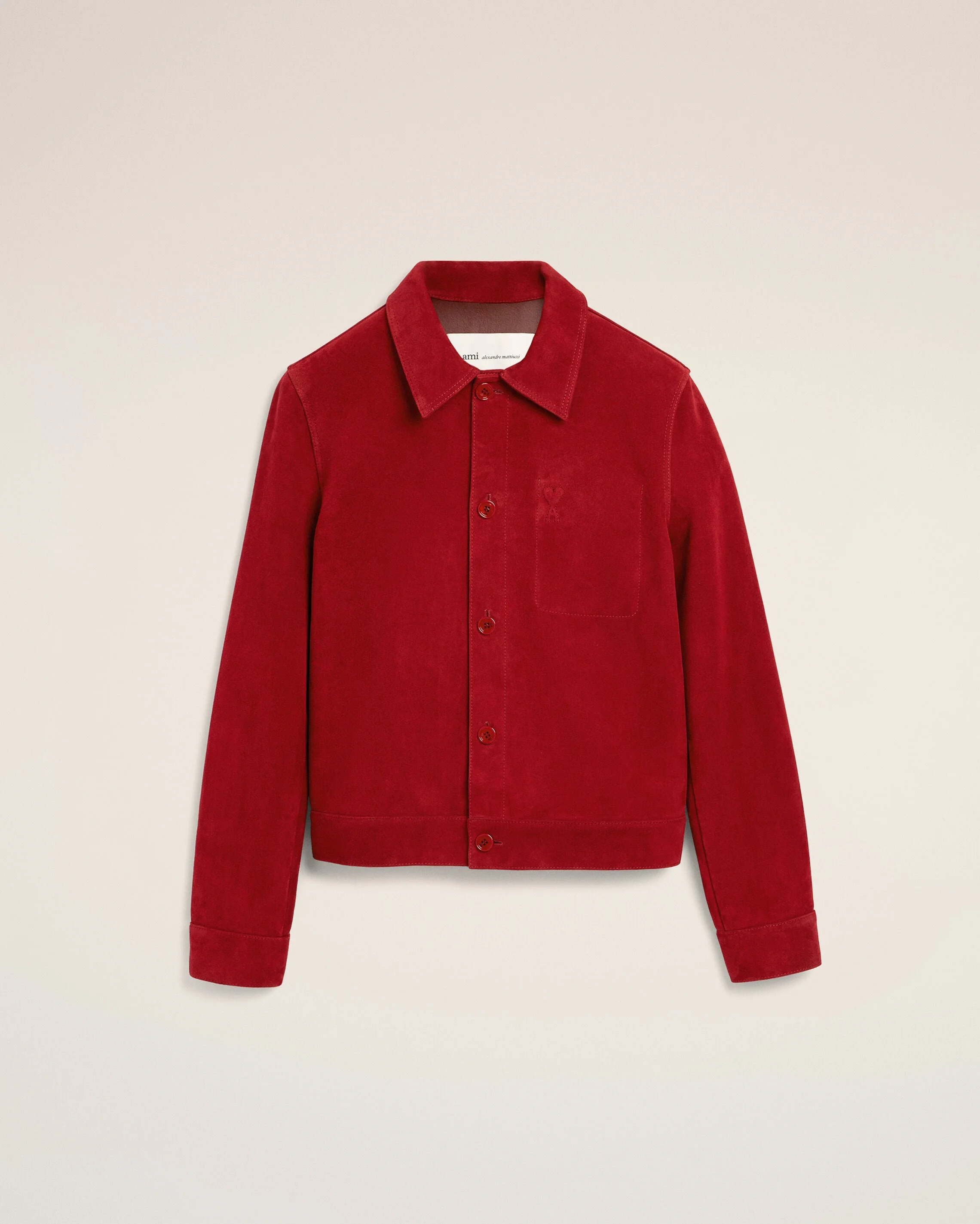 RED SUEDE LEATHER JACKET WITH EMBOSSED AMI DE COEUR - 1