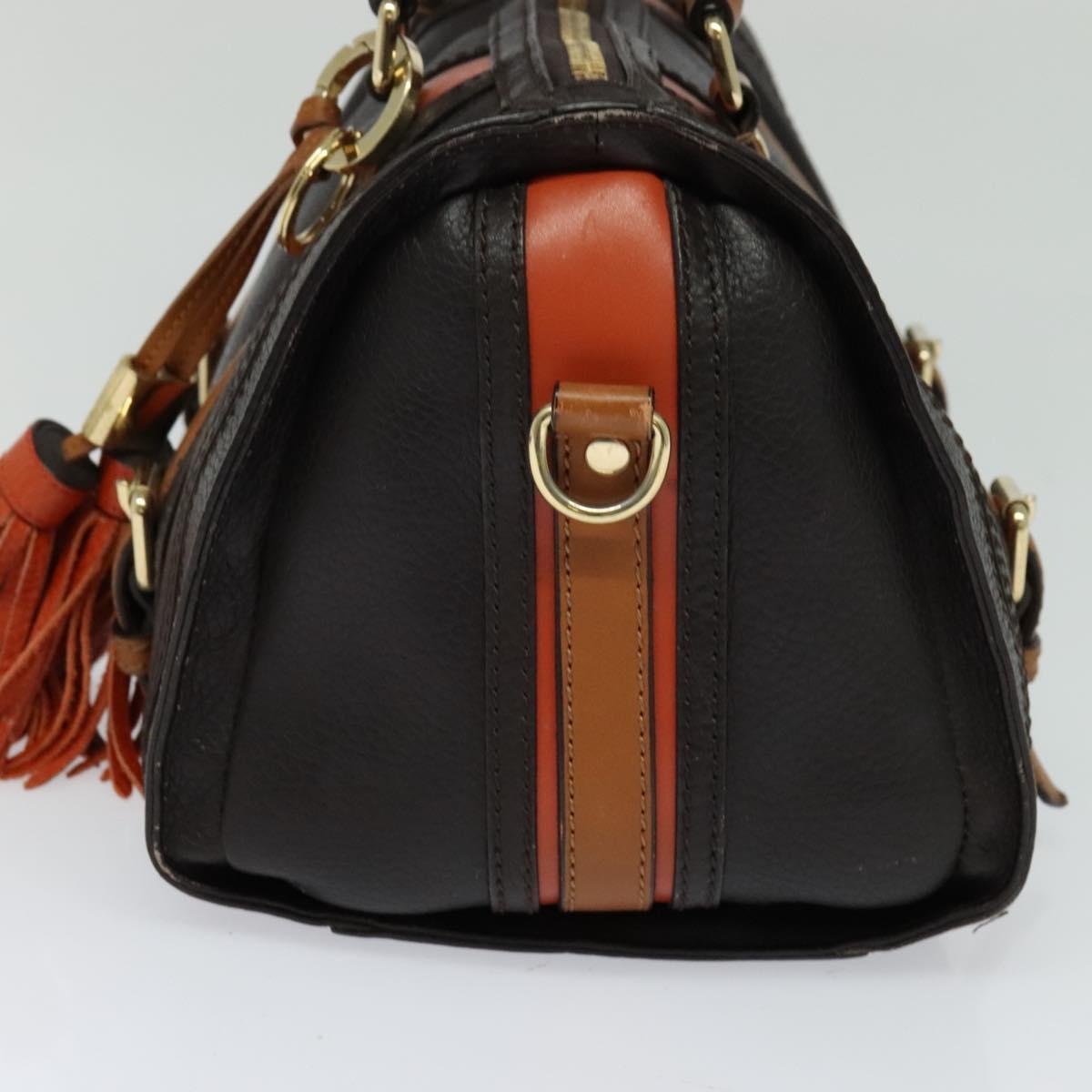 Burberry Hand Bag Leather Dark Brown Gold - 4