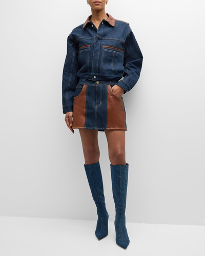FRAME Atelier Denim and Leather Mini Skirt outlook