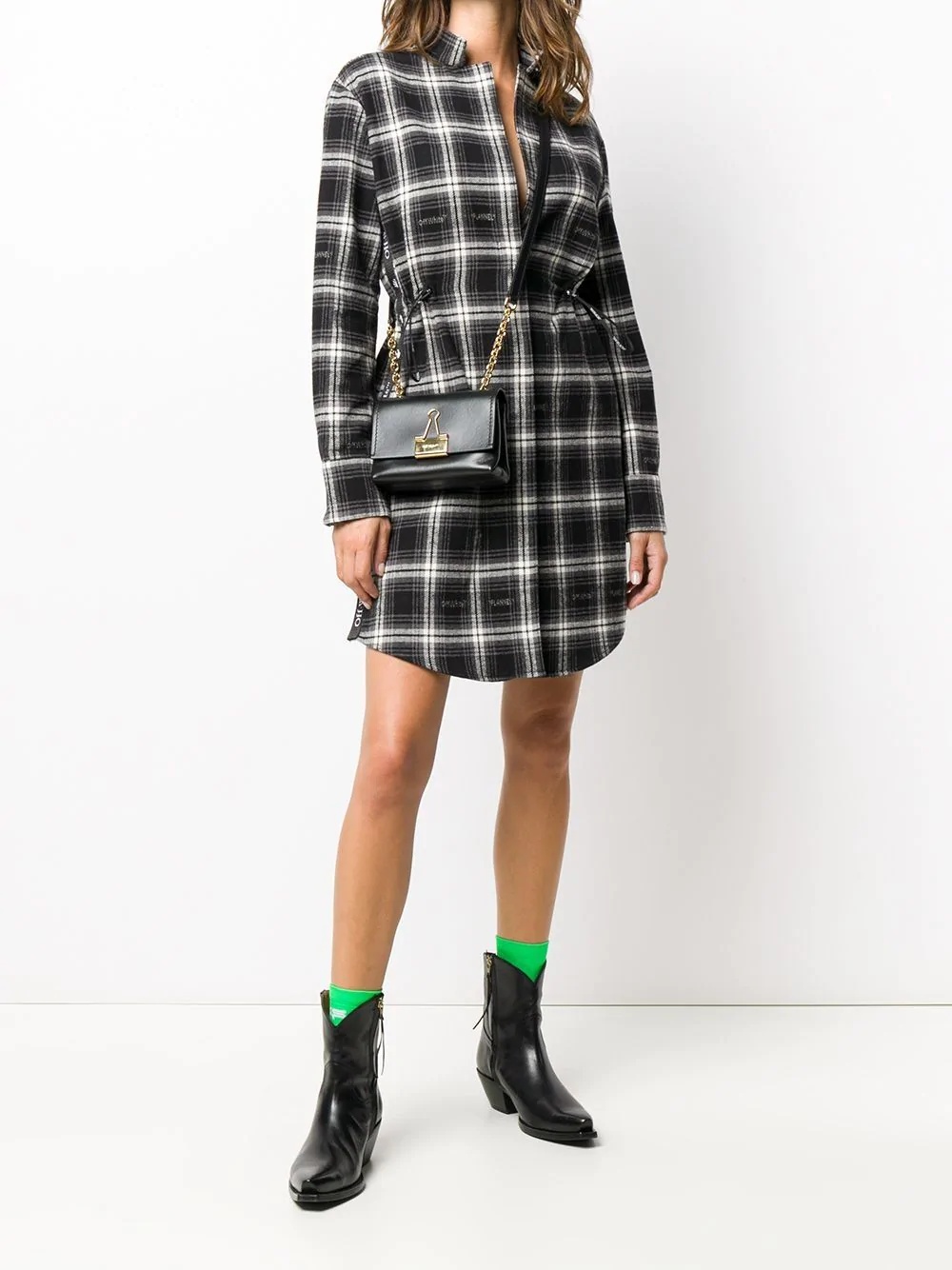 drawstring checkered shirt dress - 2