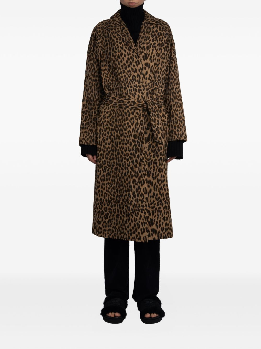 leopard-print belted coat - 2