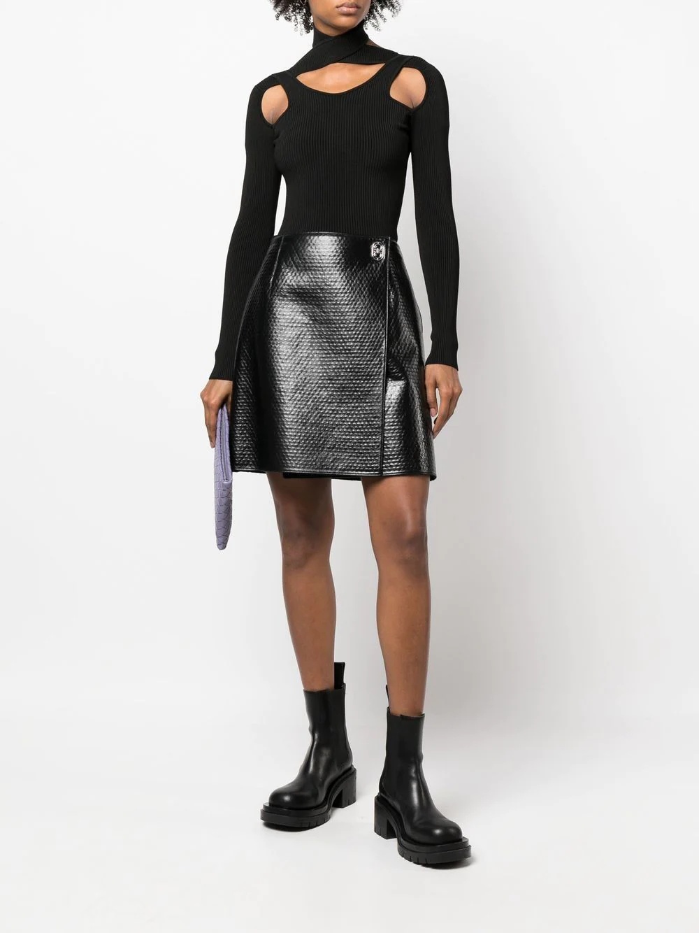 embossed wrap leather skirt - 2