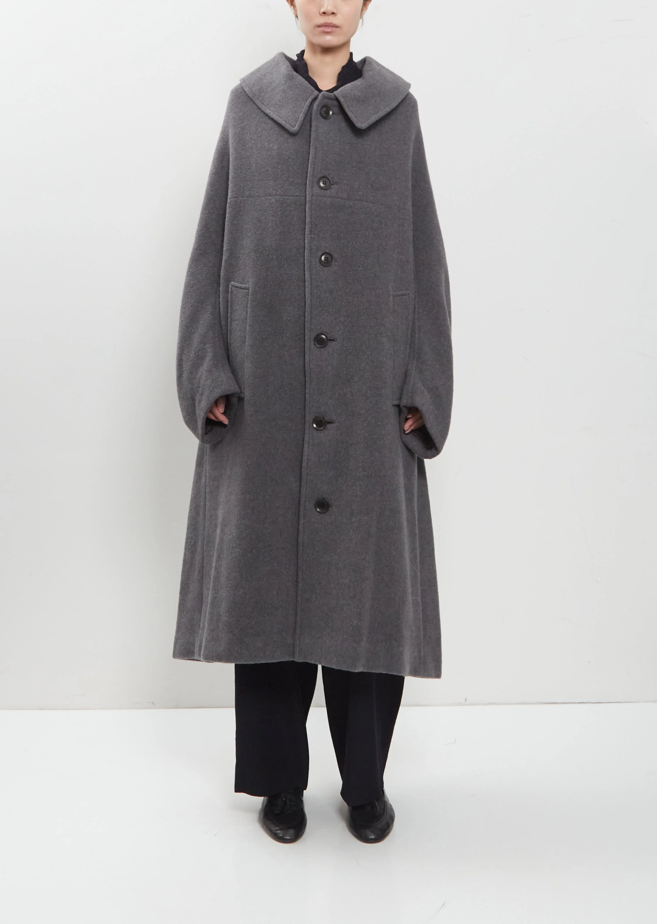 Arranged Sleeve Wool Mosser Coat - 1