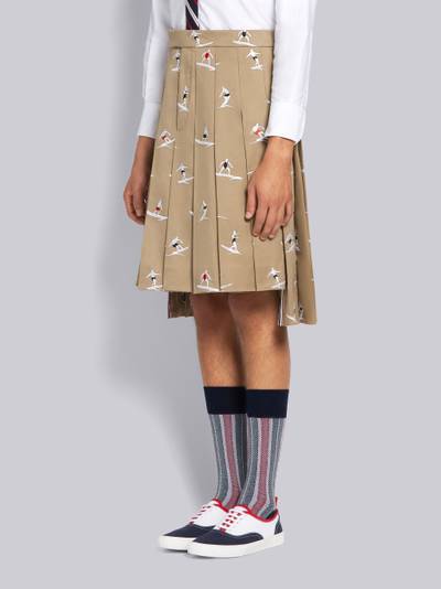 Thom Browne Khaki Cotton Twill Half Drop Surfers Embroidered Classic Knee Length Pleated Skirt outlook