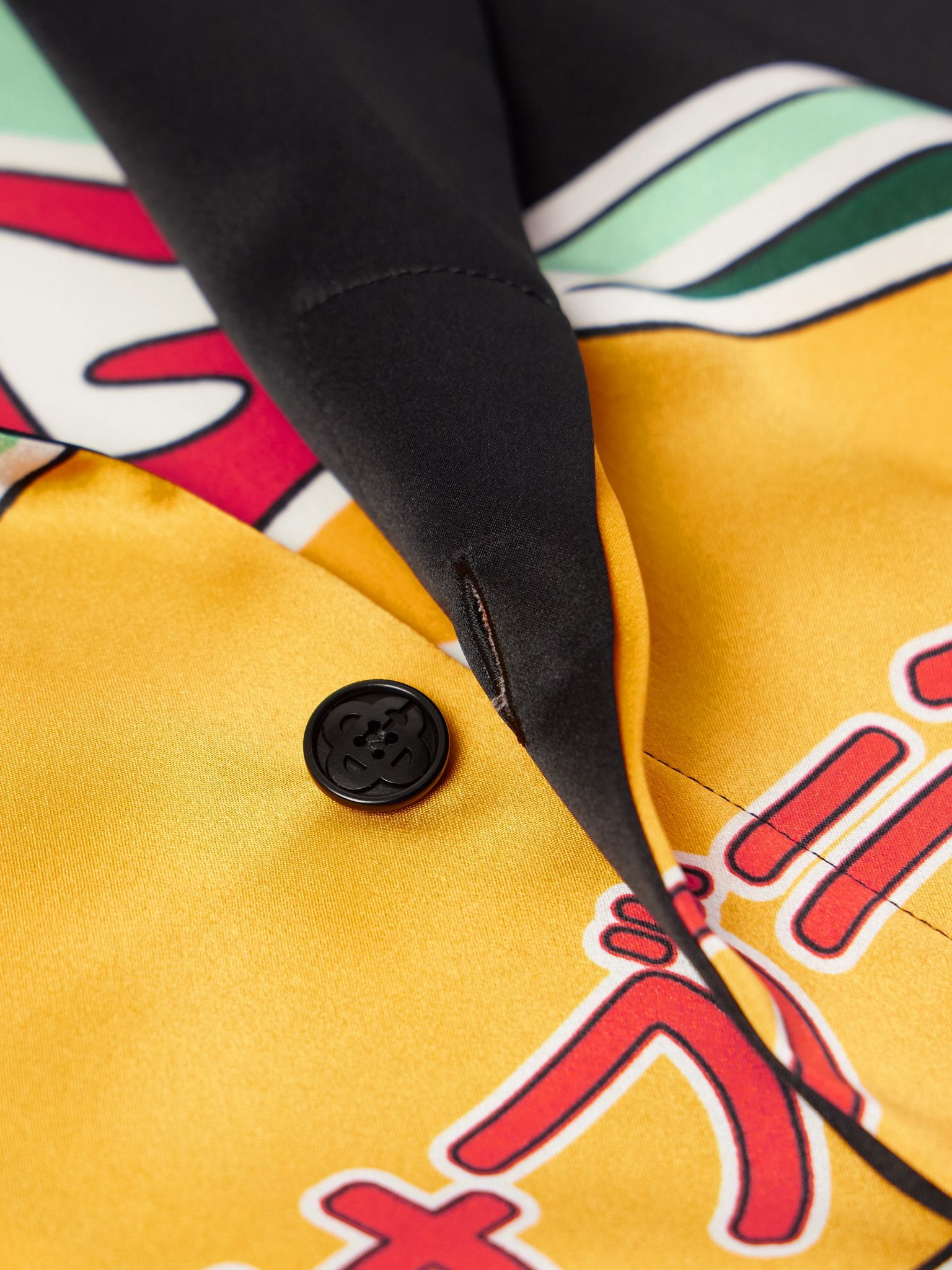 Graphic Mountain Convertible-Collar Logo-Print Silk-Satin Shirt Black - 5
