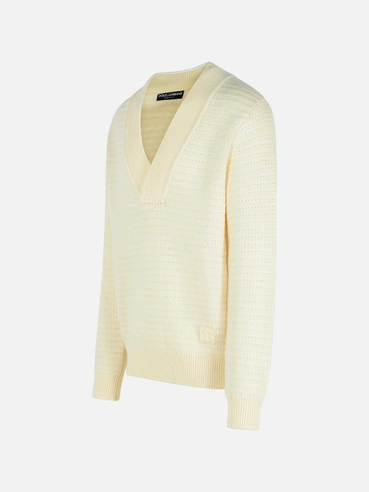 WHITE VIRGIN WOOL SWEATER - 2