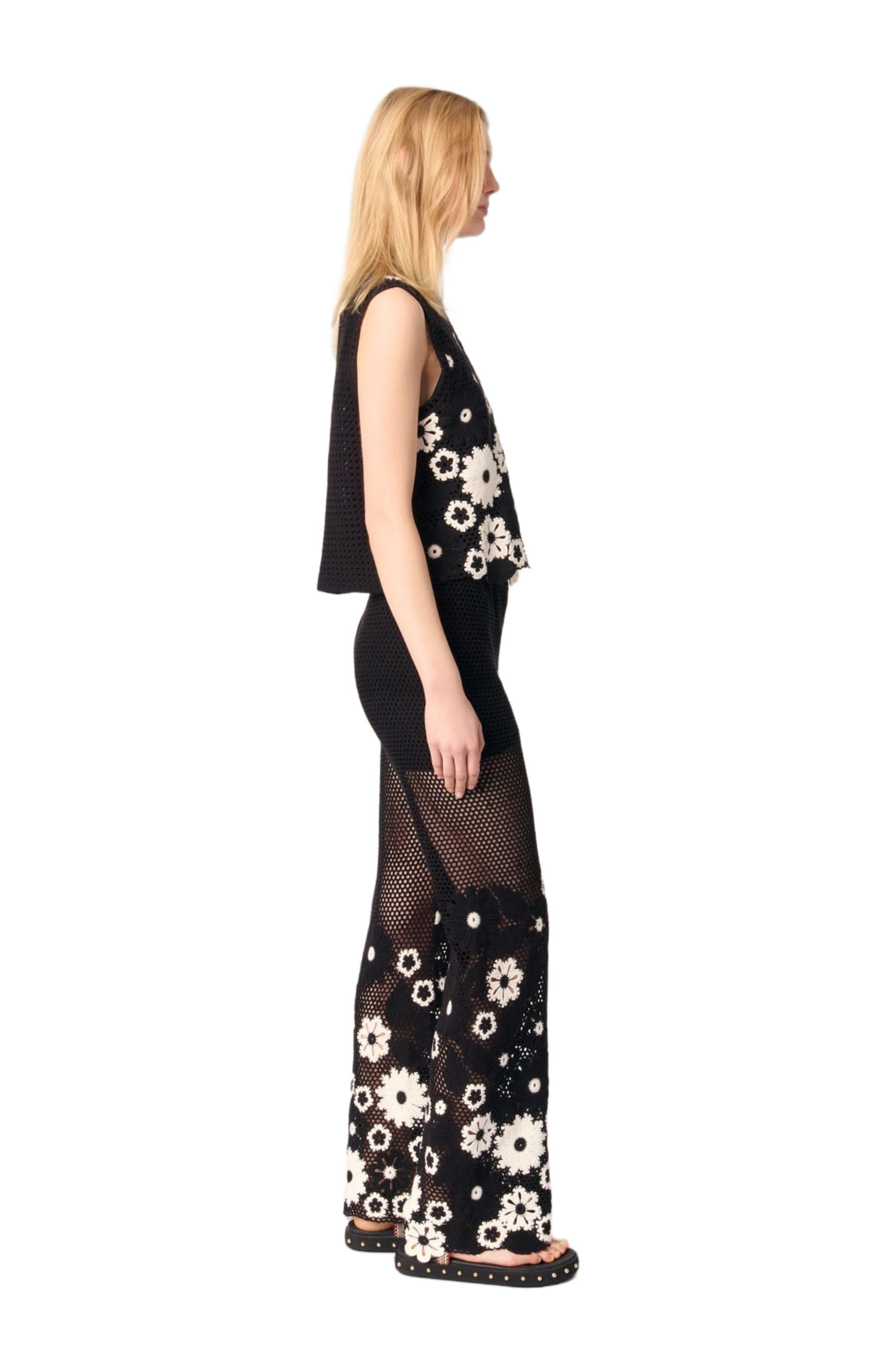 maje Floral crochet trousers in Black /White at Nordstrom - 3