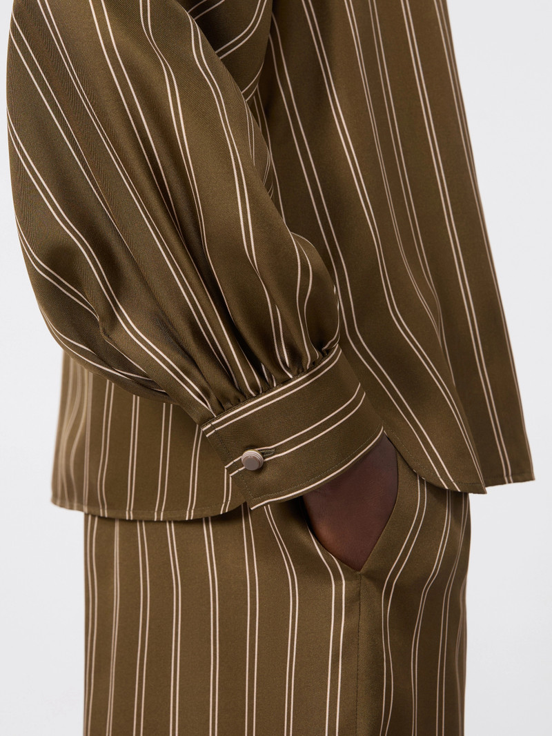 BINGO Stripe-print silk blouse - KAKI 6