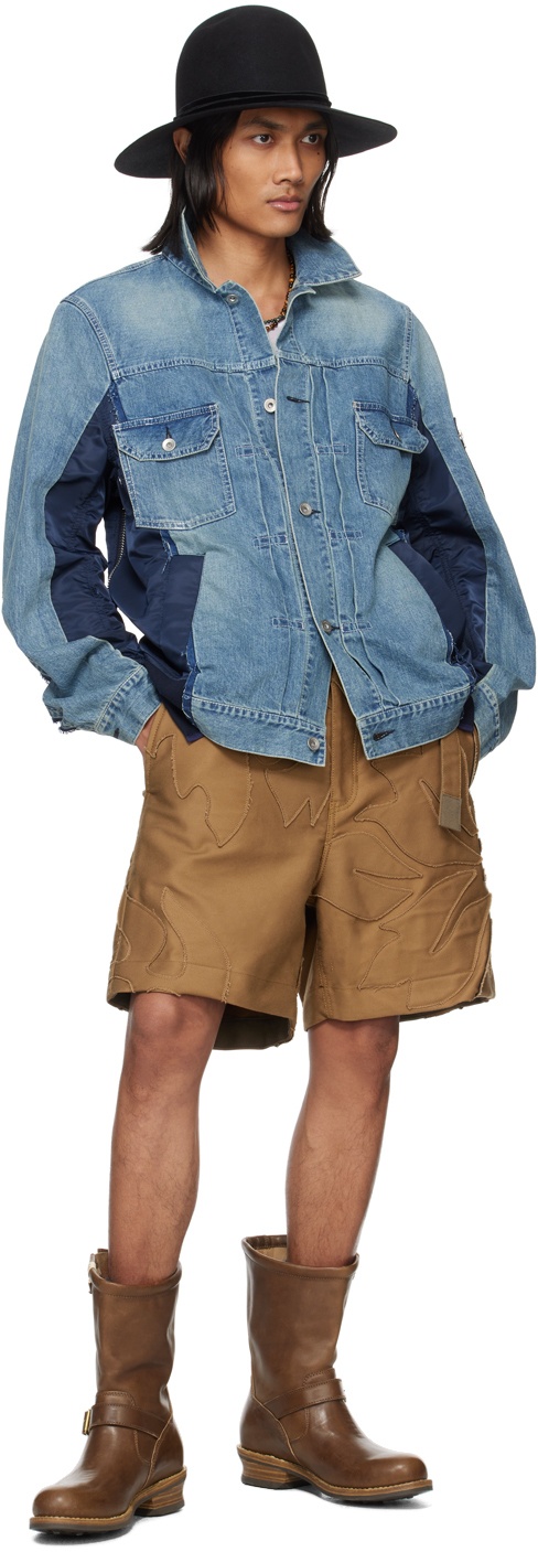 Tan Embroidered Shorts - 4