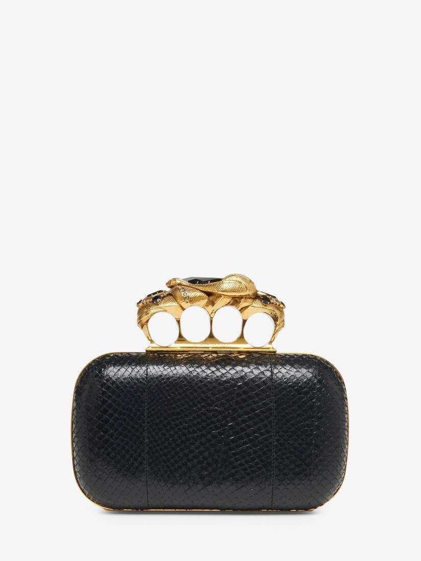Women's Snake Knuckle Clutch in Black - 1