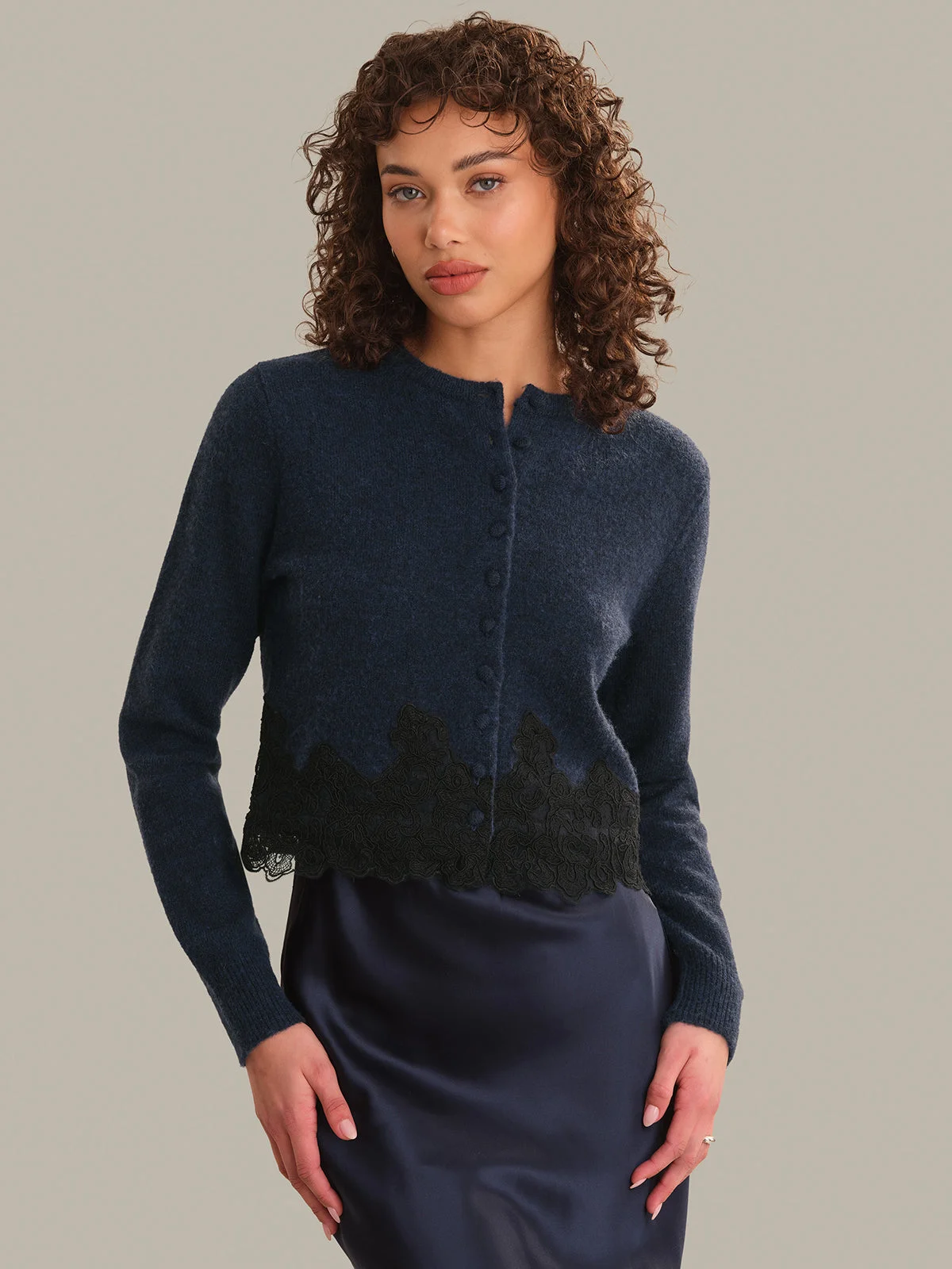 Harrington Lace Trim Button Down Cardigan - 1