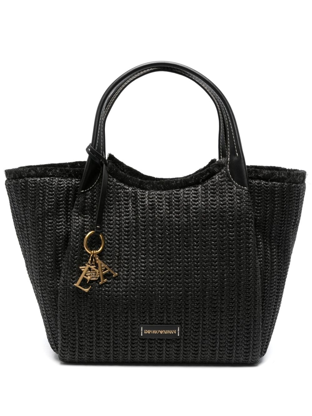 logo-charm interwoven tote bag - 1