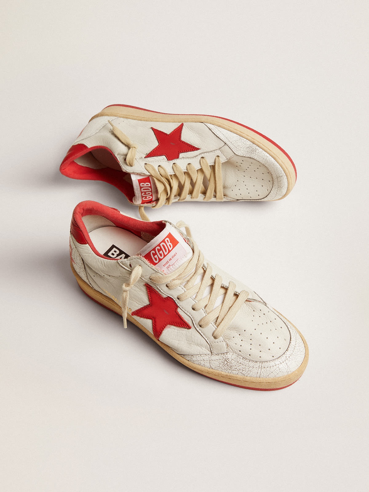 White Ball Star sneakers in leather with red star and heel tab - 2